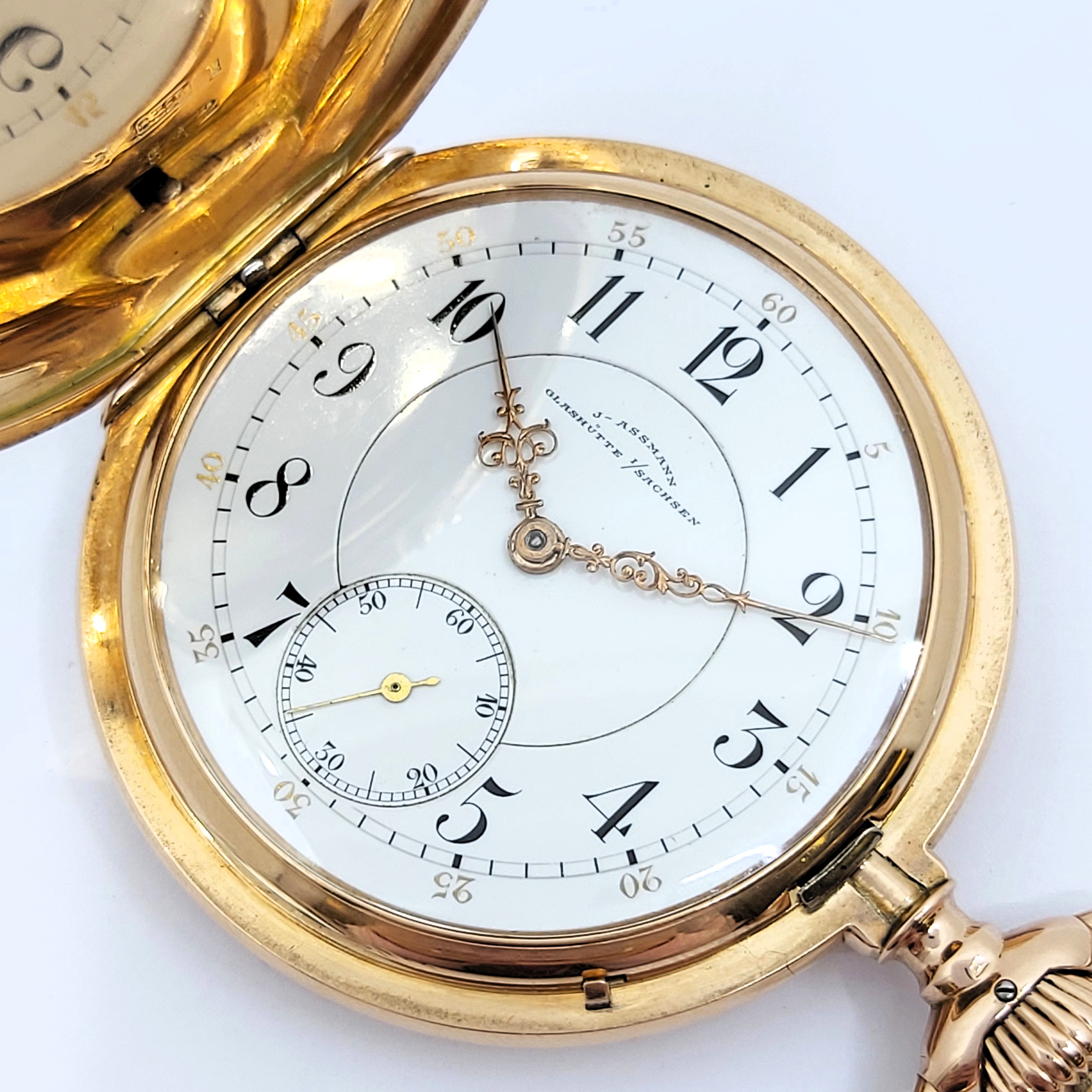 Savonette-Taschenuhr 585/- Roségold J. Assmann Glashütte, Fullset