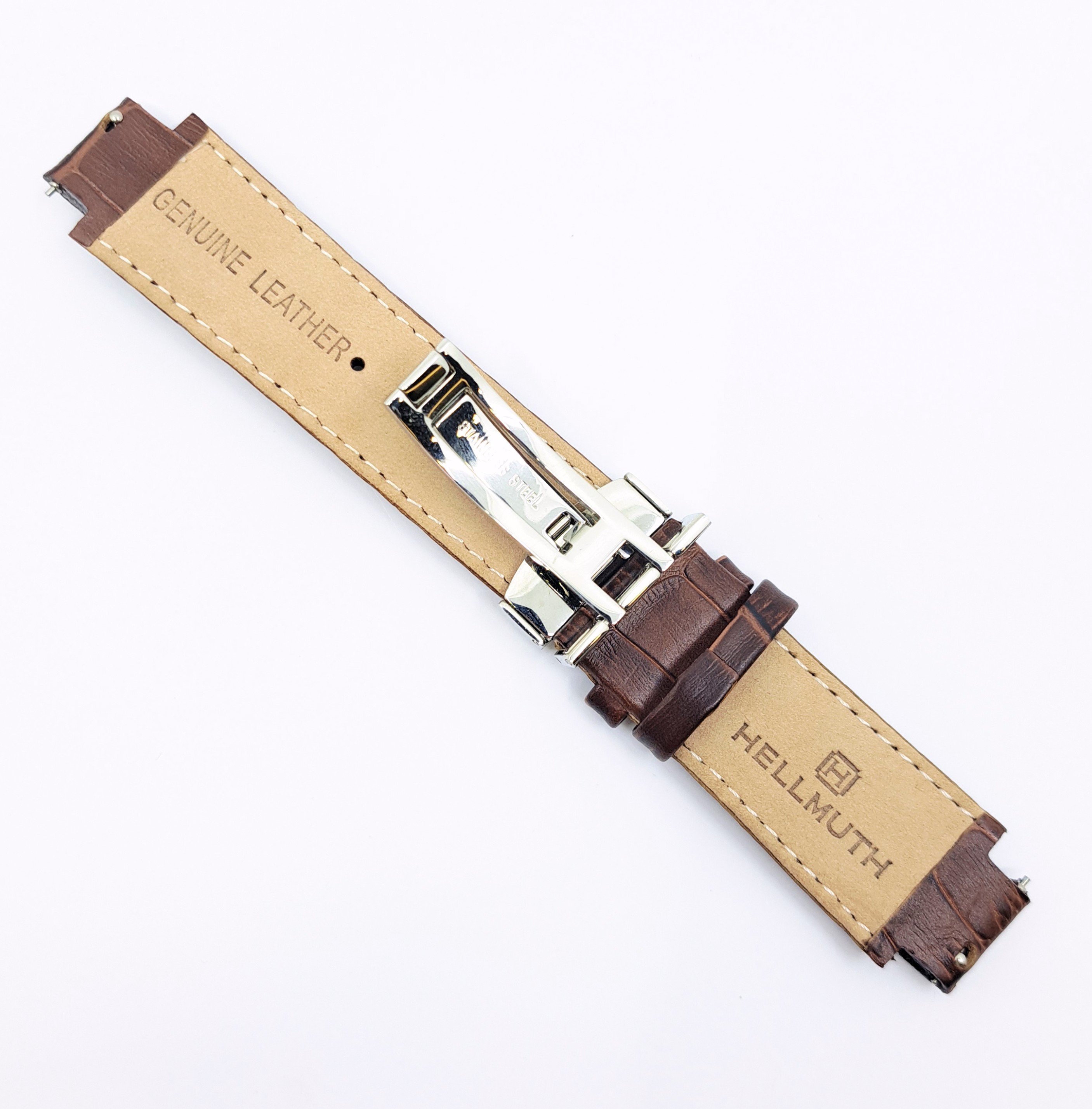 Braunes Lederband mit Alligatorstruktur, 22 mm für Anstoß 14 mm, Faltschließe