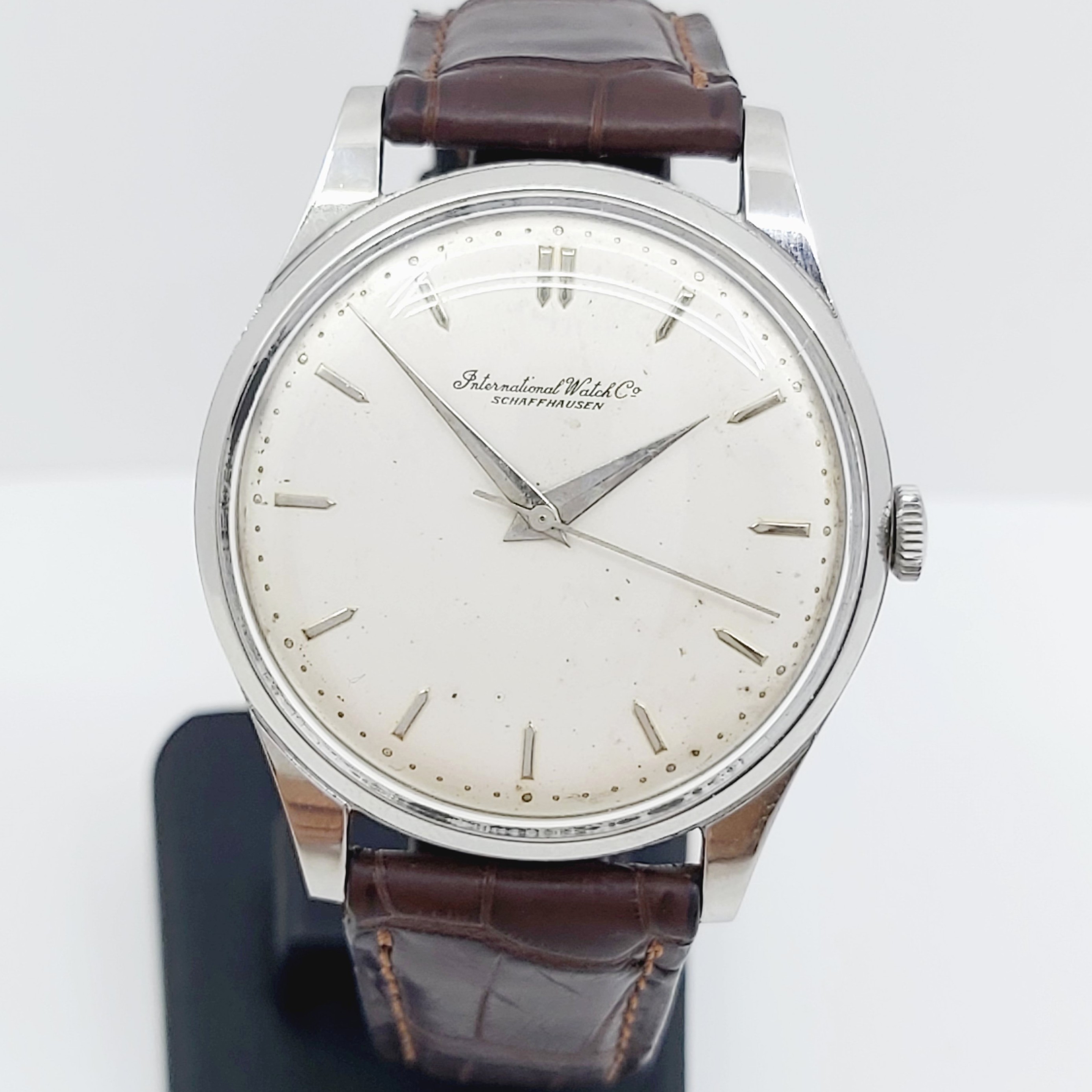 Herrenuhr Stahl IWC, Handaufzug, Lederband neu