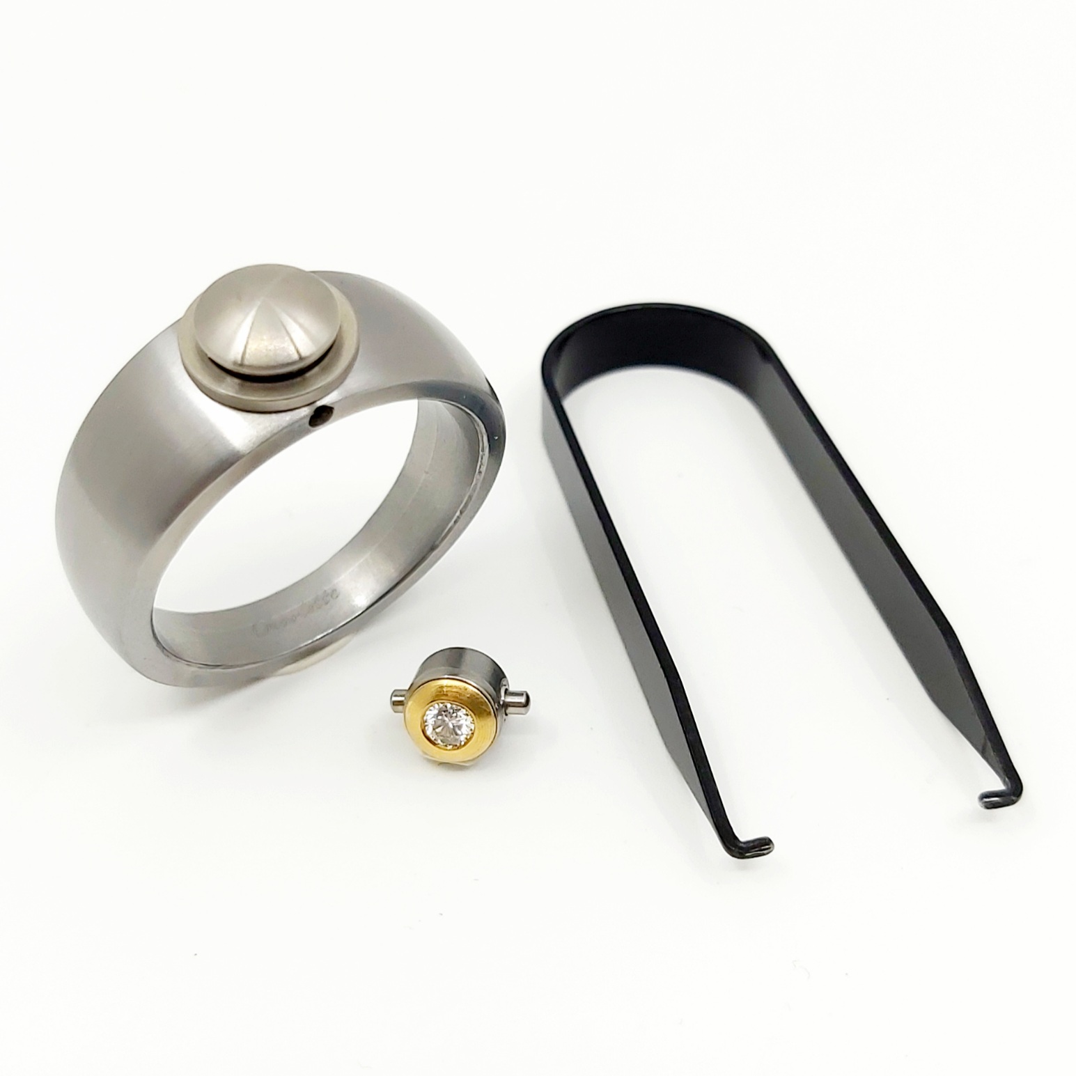 1 Ring Stahl/Gold mit Brillant, Design Charlotte, Größe:70, 12,61g