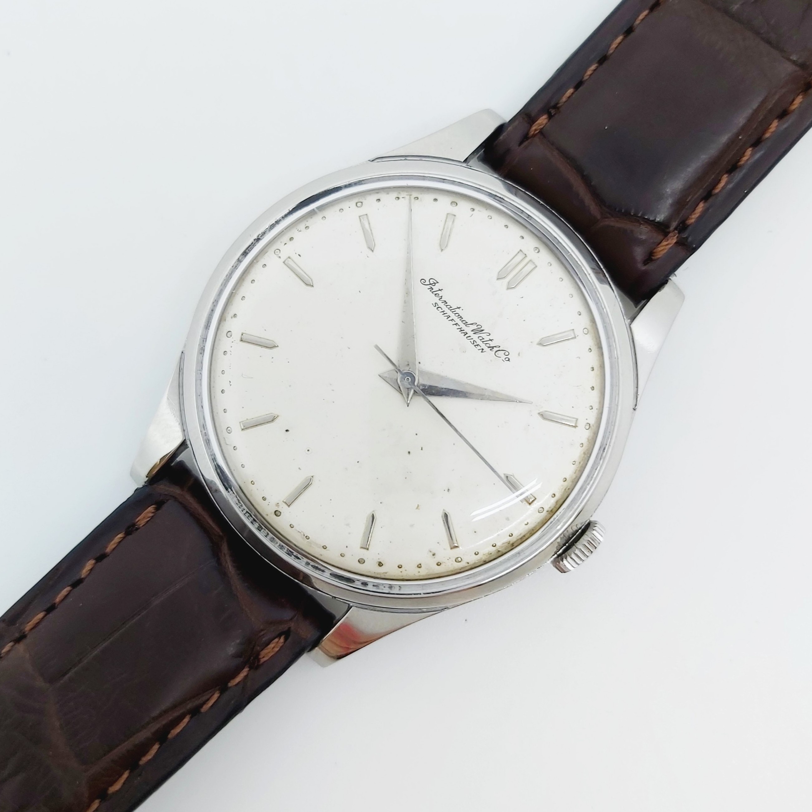 Herrenuhr Stahl IWC, Handaufzug, Lederband neu
