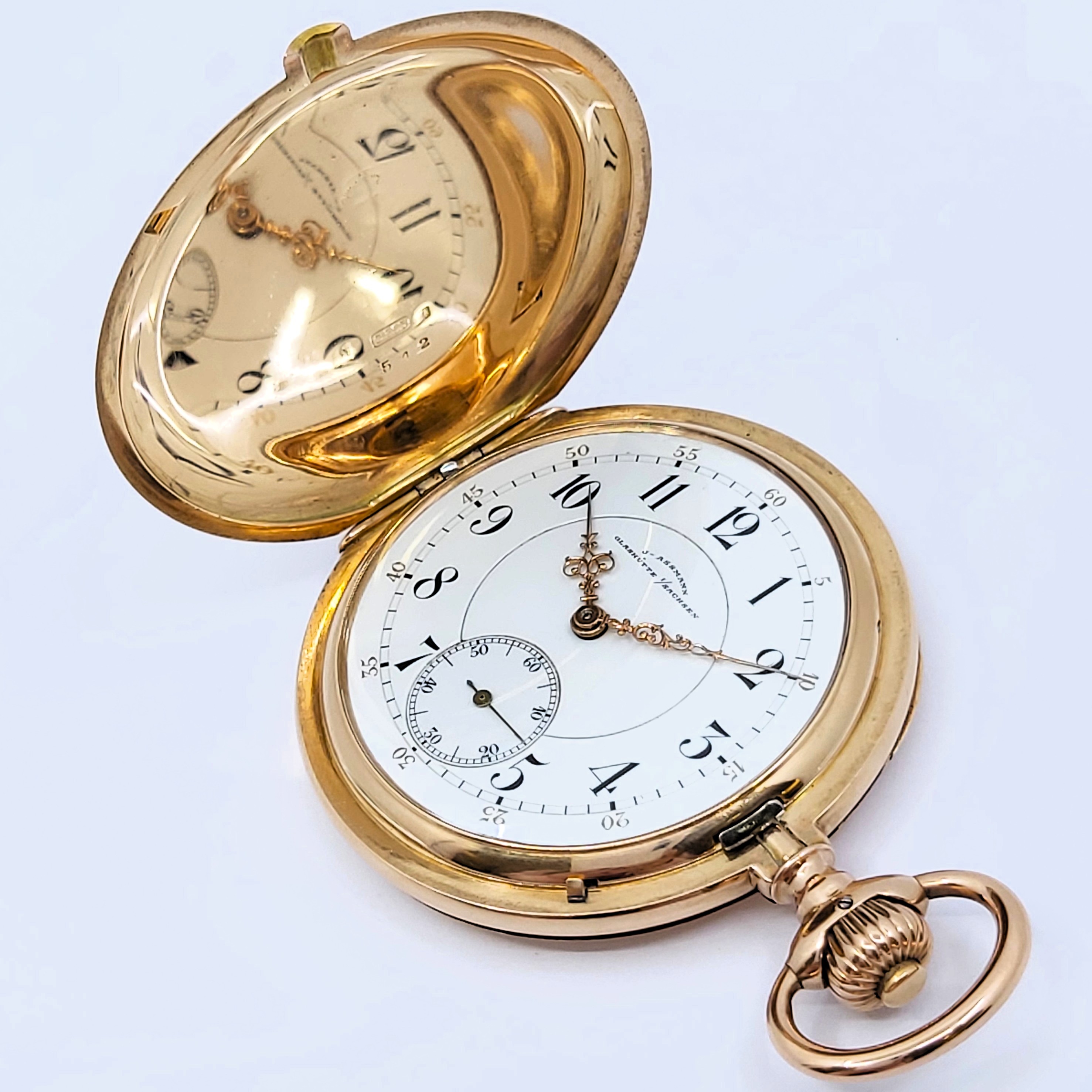 Savonette-Taschenuhr 585/- Roségold J. Assmann Glashütte, Fullset