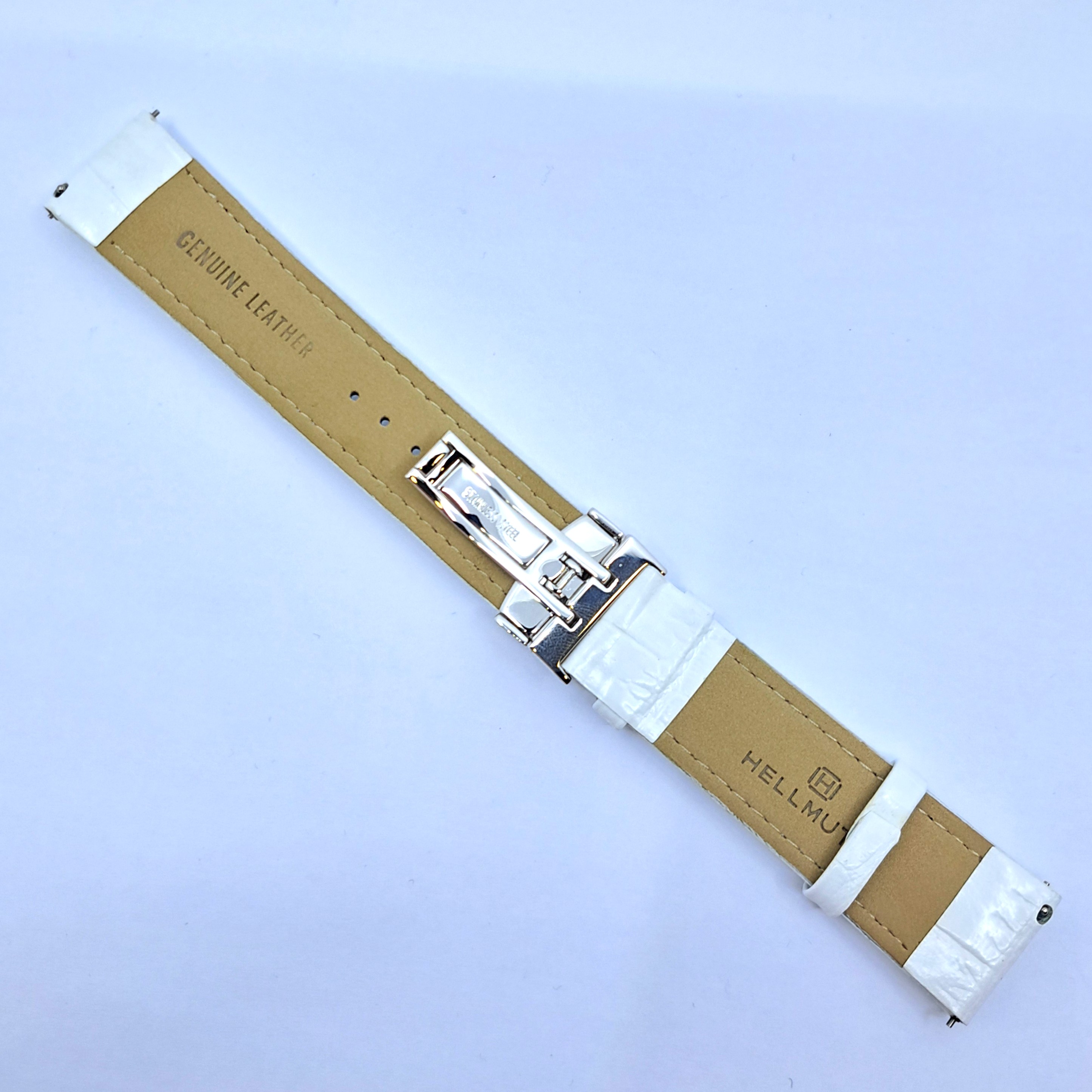 Weißes Lederband mit Alligatorstruktur für Anstoß 22 mm, Faltschließe Stahl