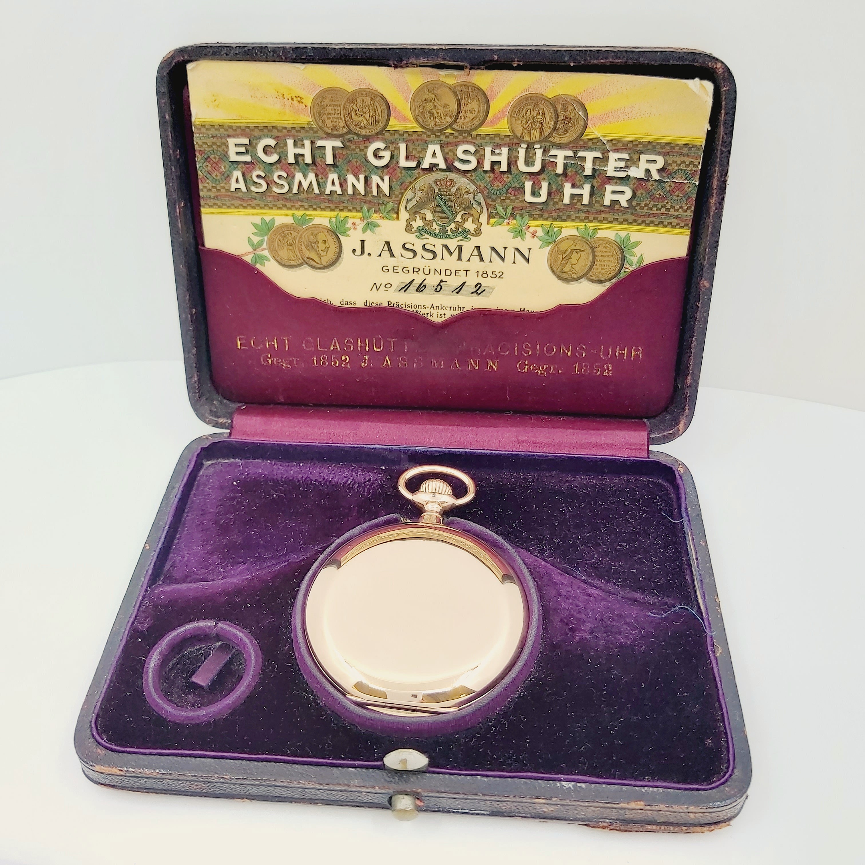 Savonette-Taschenuhr 585/- Roségold J. Assmann Glashütte, Fullset