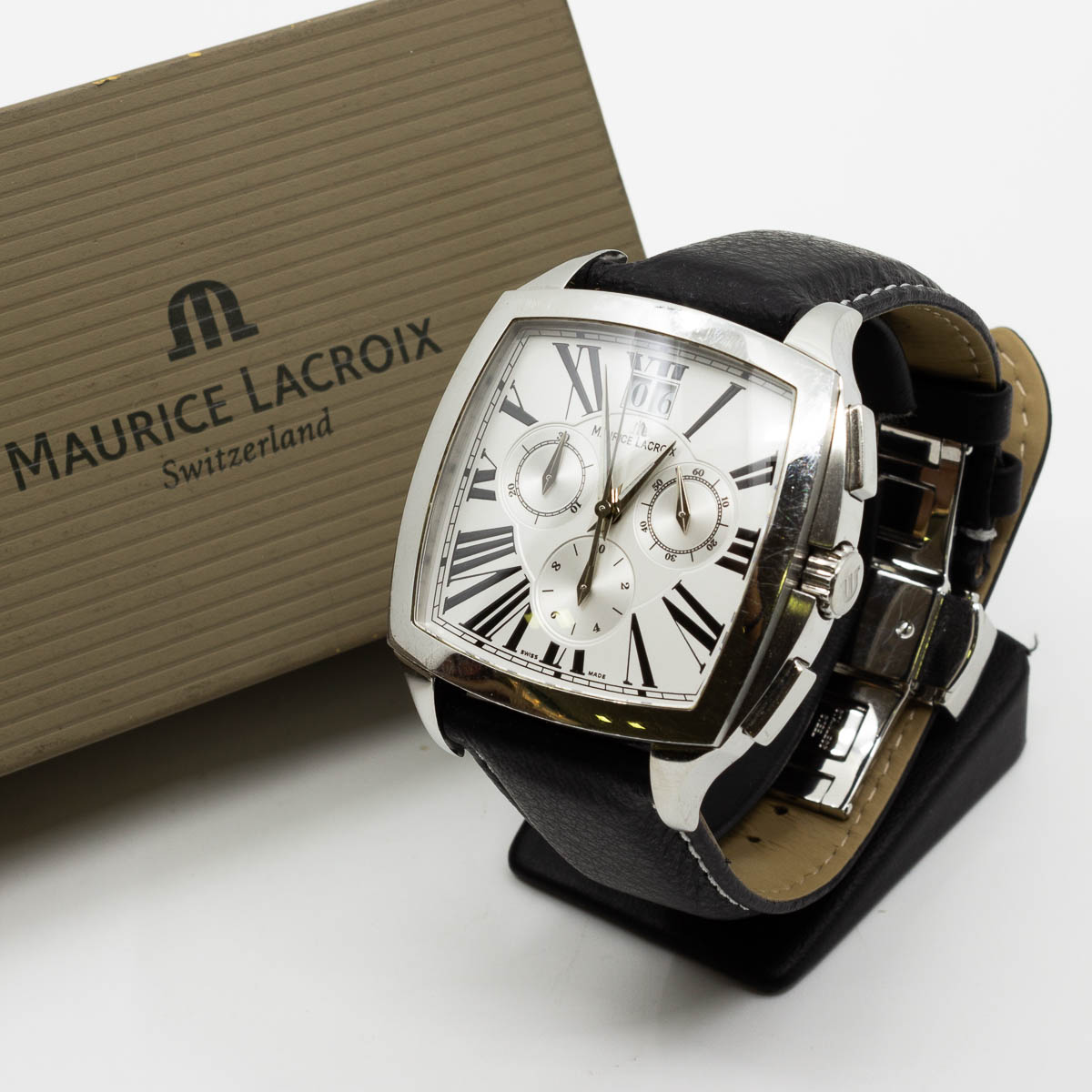 1 Uhr Maurice Lacroix, Stahl, # AL99155, Lederband, Box