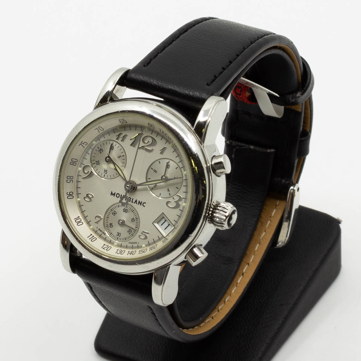 1 Armbandhr Montblanc Meisterstück 32 mm, Chronograph,  Ref. 7039, Lederband, ohne Box und Papiere