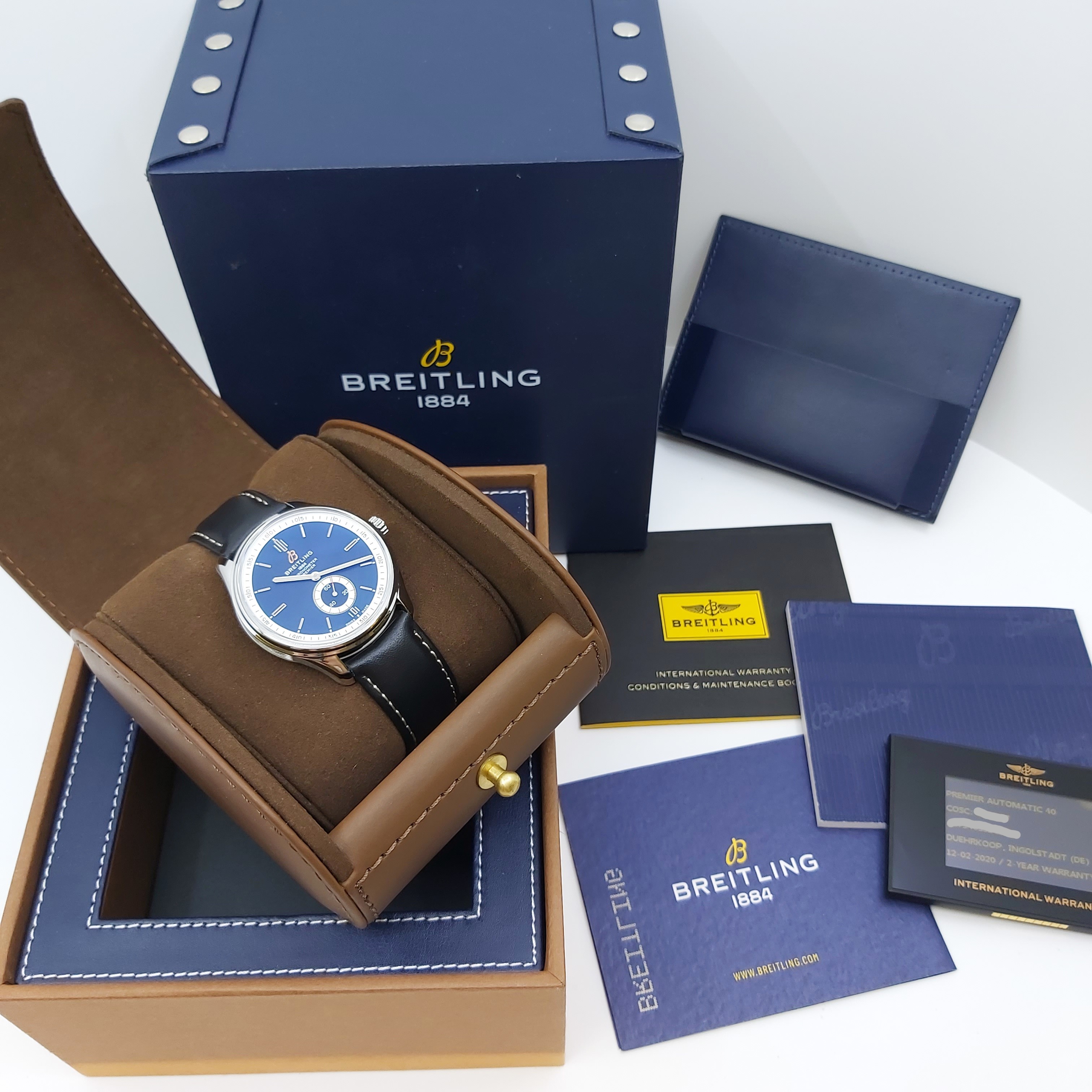 Armbanduhr Breitling Premier Ref.: A37340 mit Lederband, Stahl-Faltschließe, Originalbox und -pap