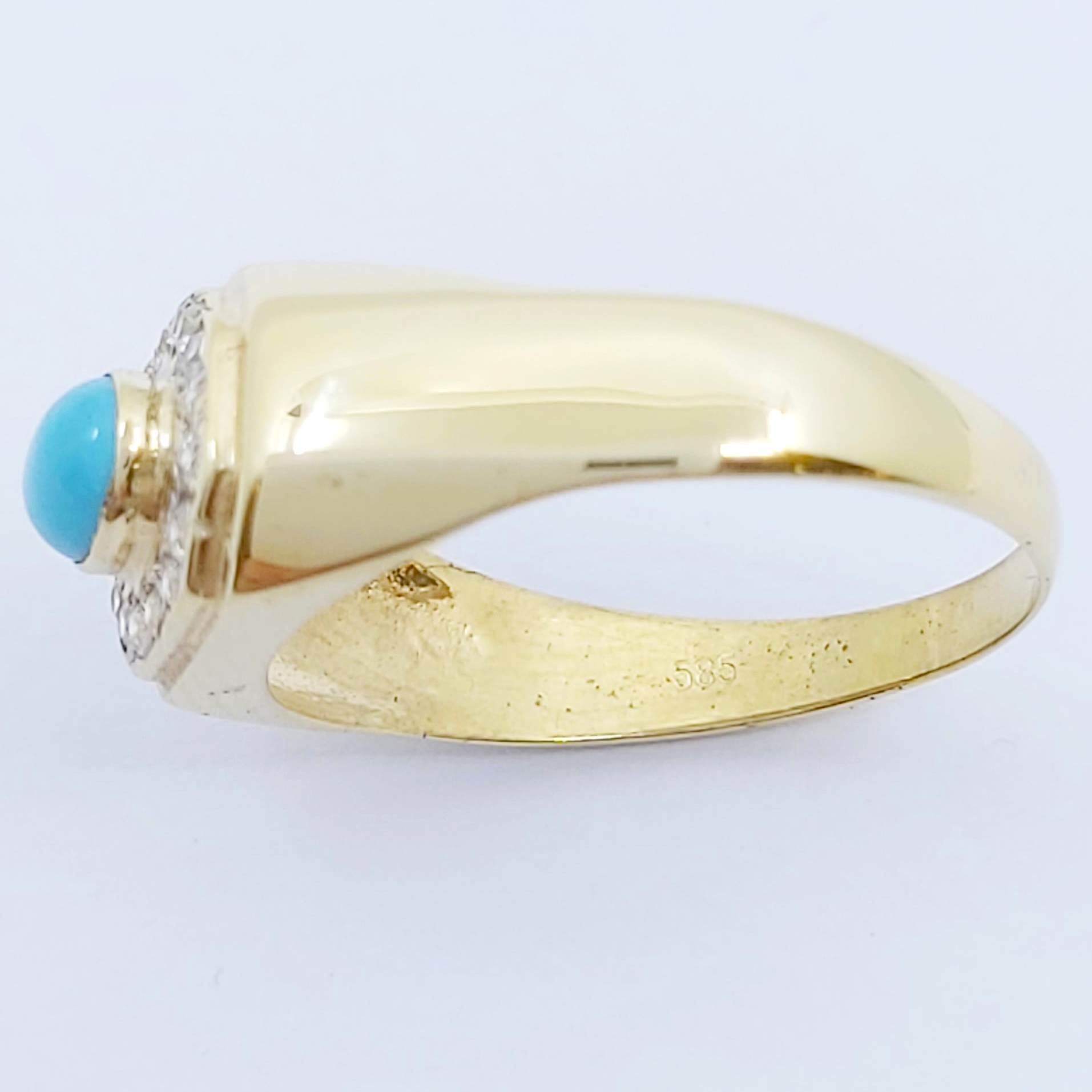 Ring 585/- mit einem Türkis und weißen Steinen, Größe: 54, 2,73g