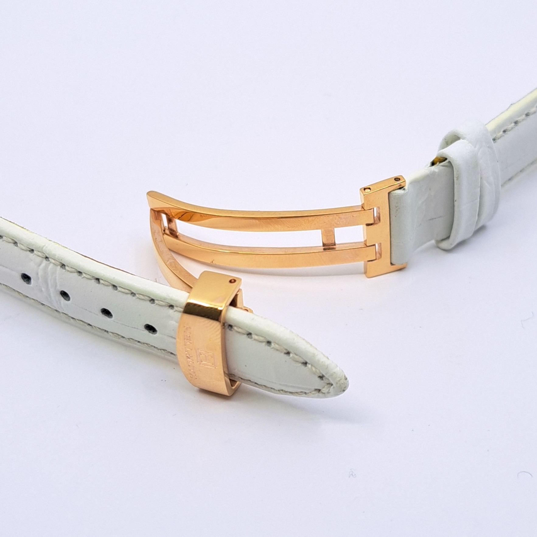Weißes Lederband mit Alligatorstruktur, Anstoß 17 mm, Faltschließe Rosé