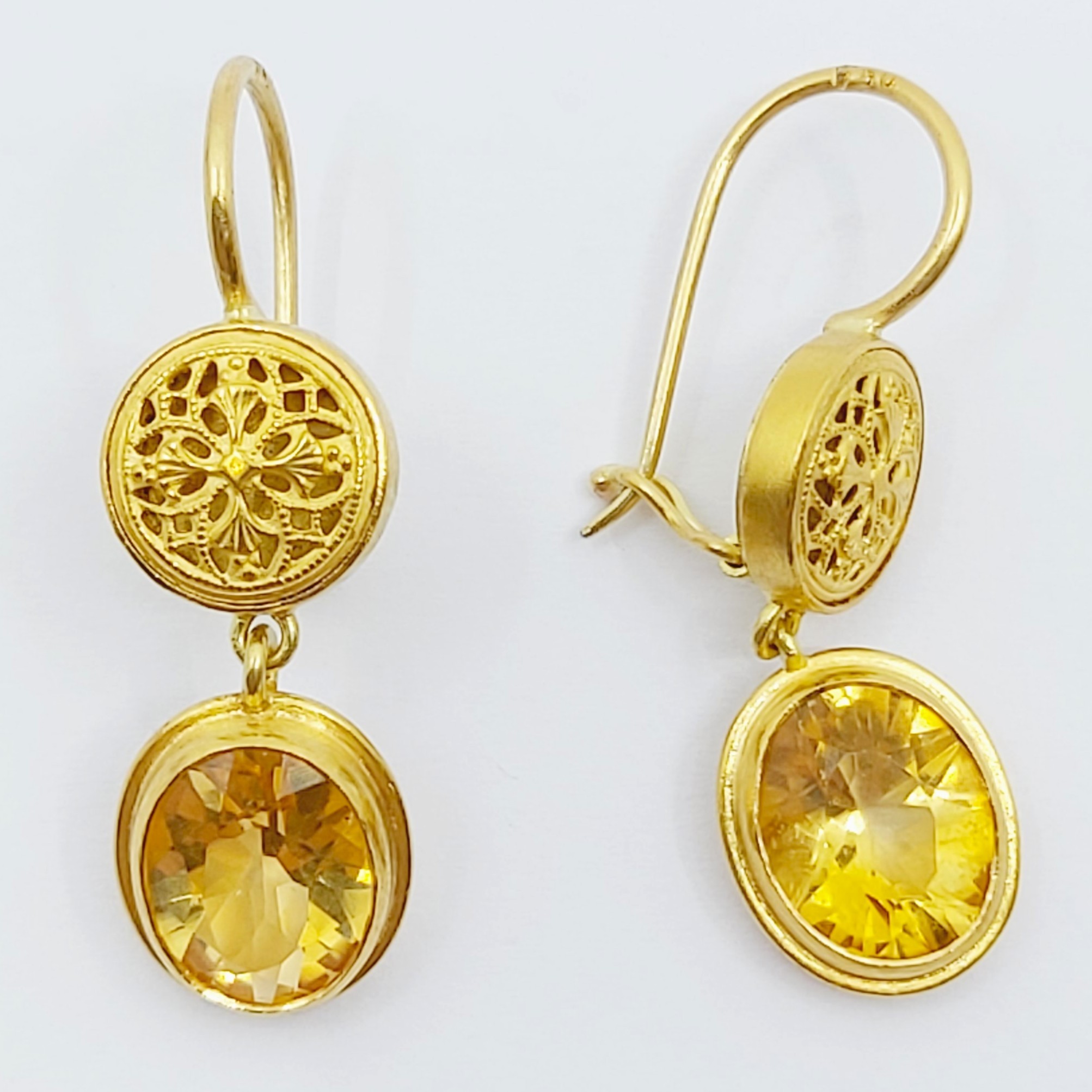 Ohrhänger 750/- mit Citrin, Länge: 3,2 cm, 6,85g