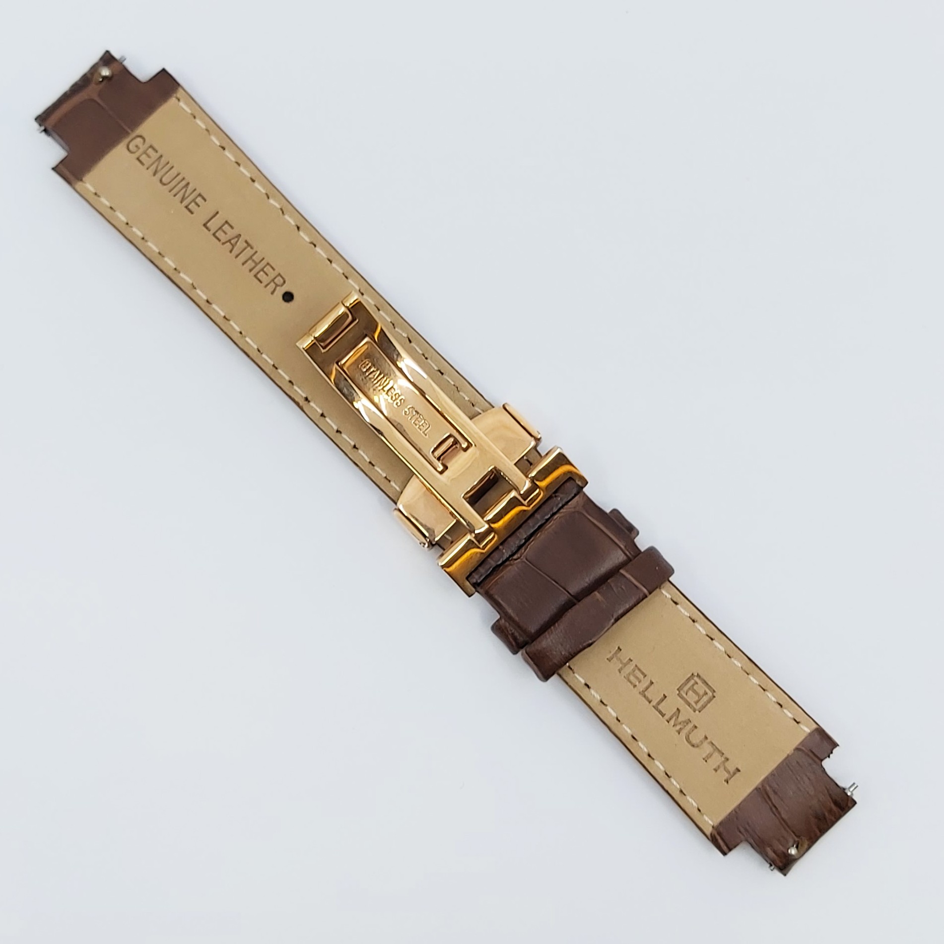 Braunes Lederband mit Alligatorstruktur 22 mm für Anstoß 14 mm, kurze Größe