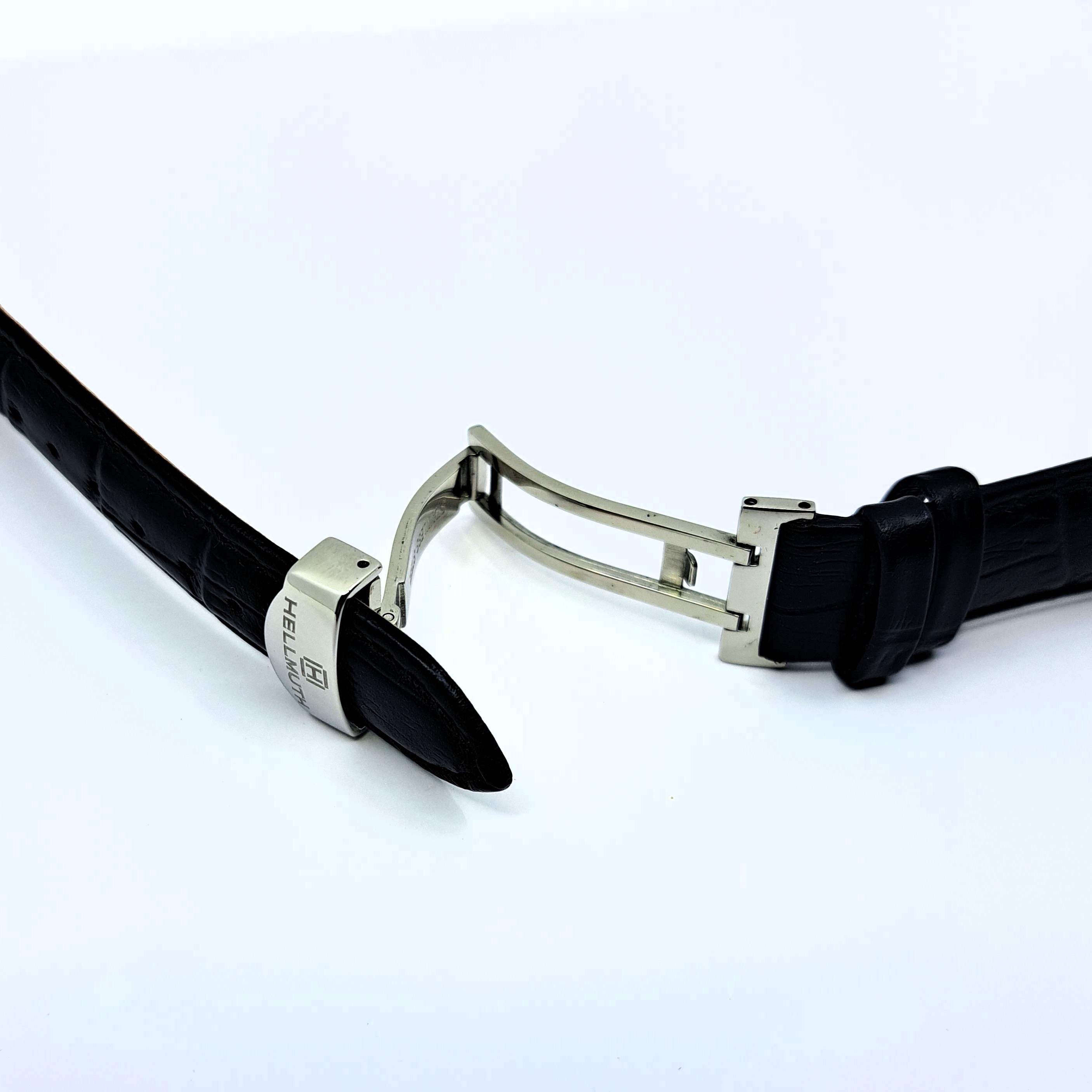 Schwarzes Lederband mit Alligatorstruktur, 19 mm für Anstoß 11 mm, Faltschließe