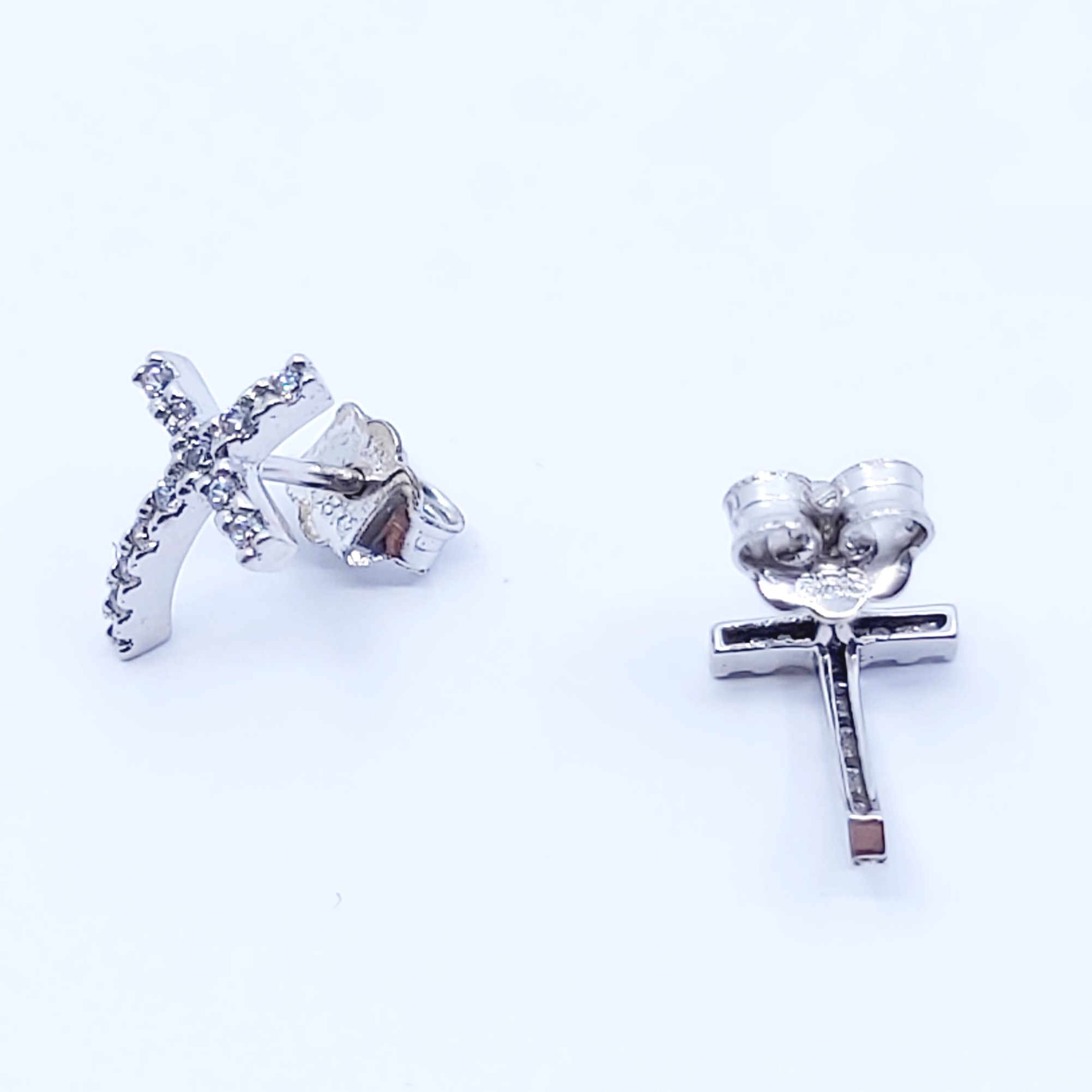 Ohrstecker 585/- "Kreuz" mit weißen Steinen, 1,50 g