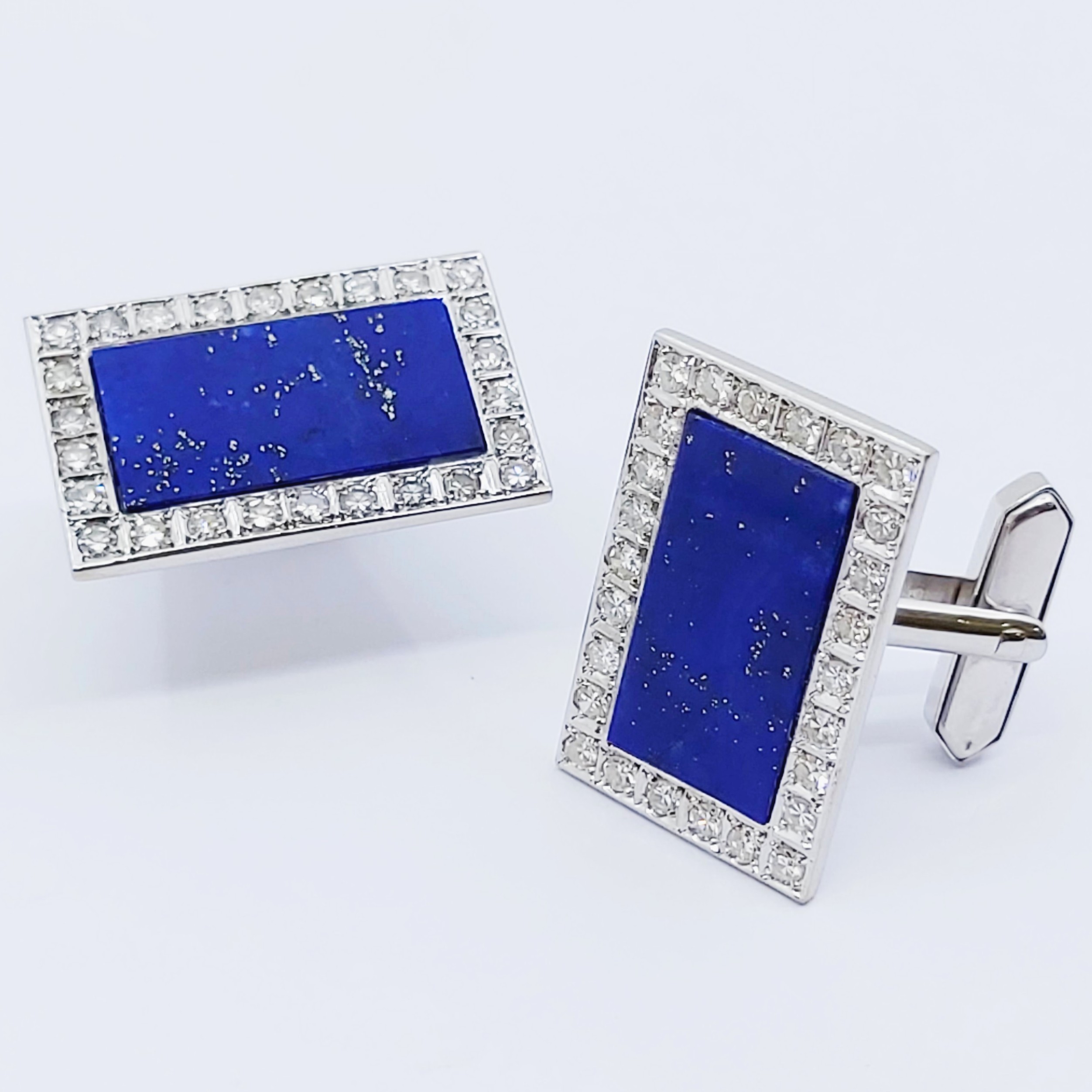 Manschettenknöpfe 585/- mit Lapislazuli und Diamanten, 16,18g