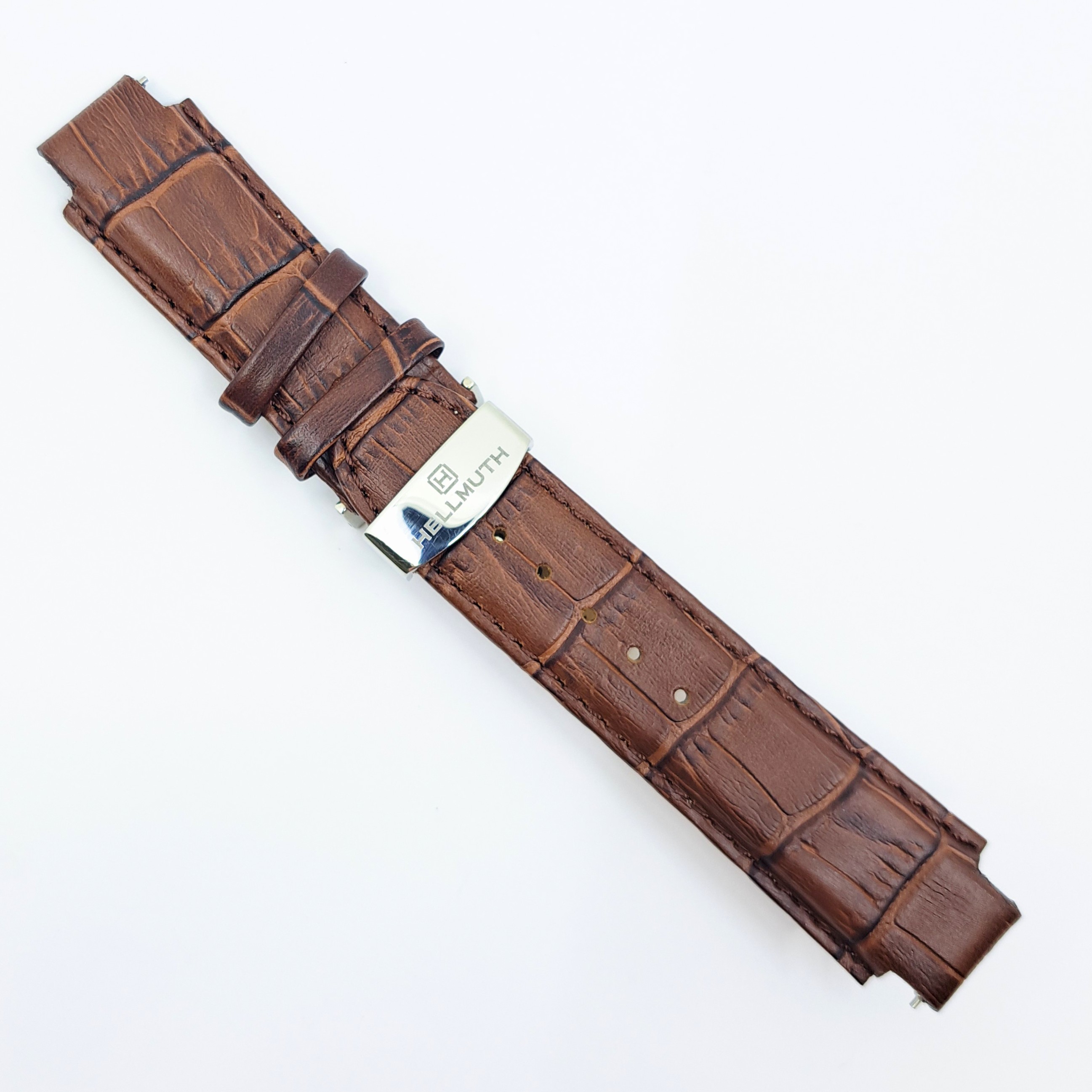 Braunes Lederband mit Alligatorstruktur, 22 mm für Anstoß 14 mm, Faltschließe
