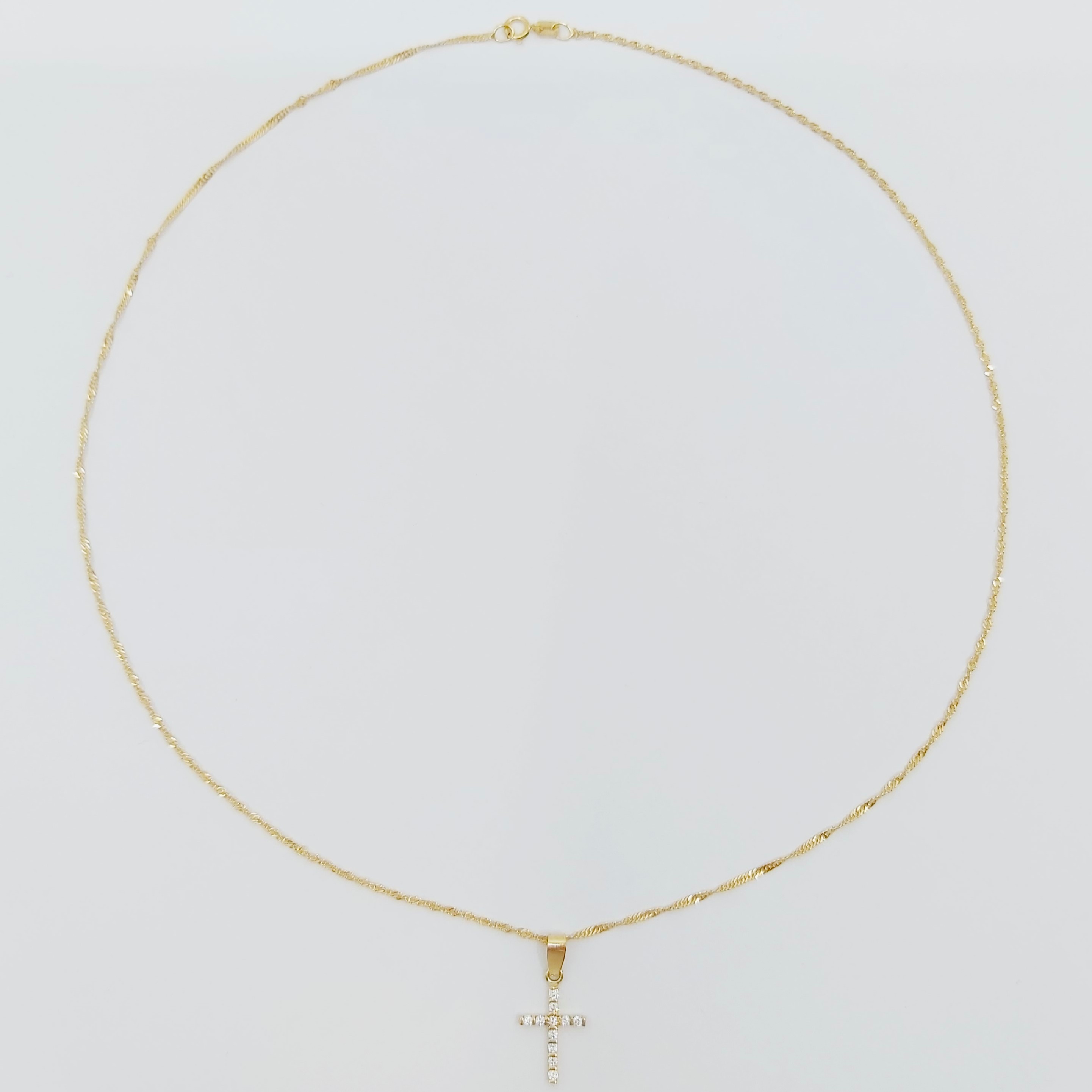 Halskette 585/-, Länge: 45 cm mit Kreuzanhänger 585/- mit weißen Steinen, 1,620g