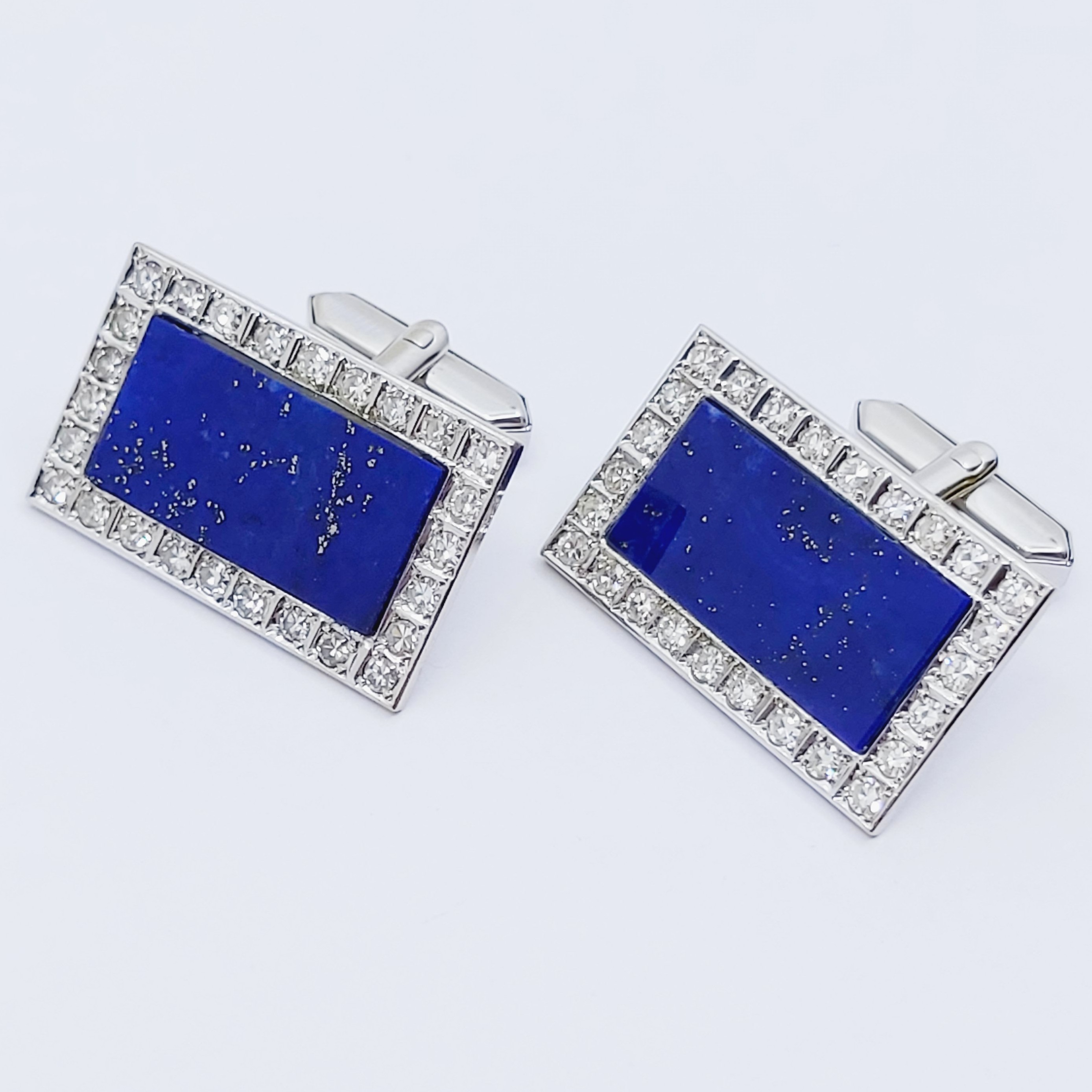 Manschettenknöpfe 585/- mit Lapislazuli und Diamanten, 16,18g
