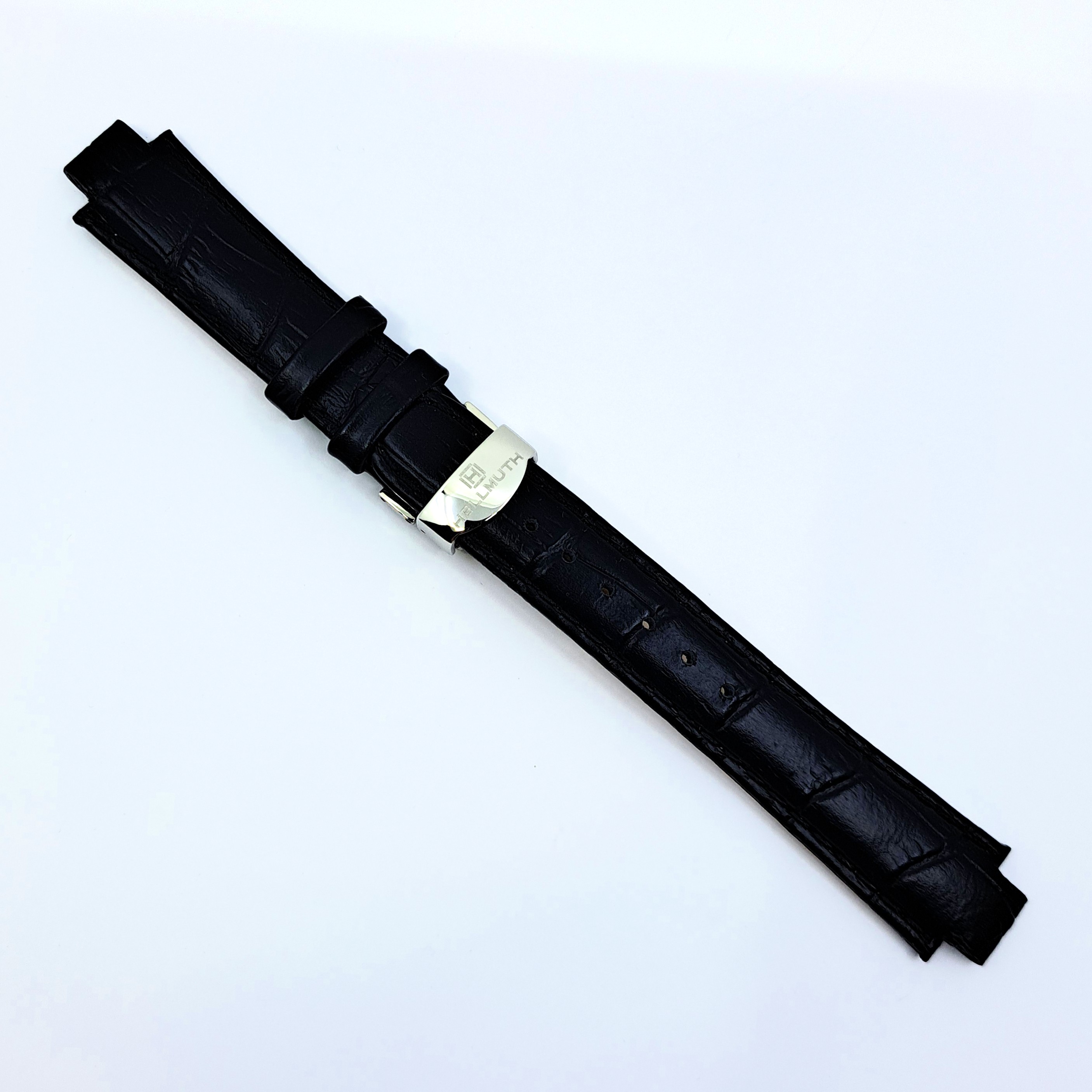 Schwarzes Lederband mit Alligatorstruktur, 19 mm für Anstoß 11 mm, Faltschließe