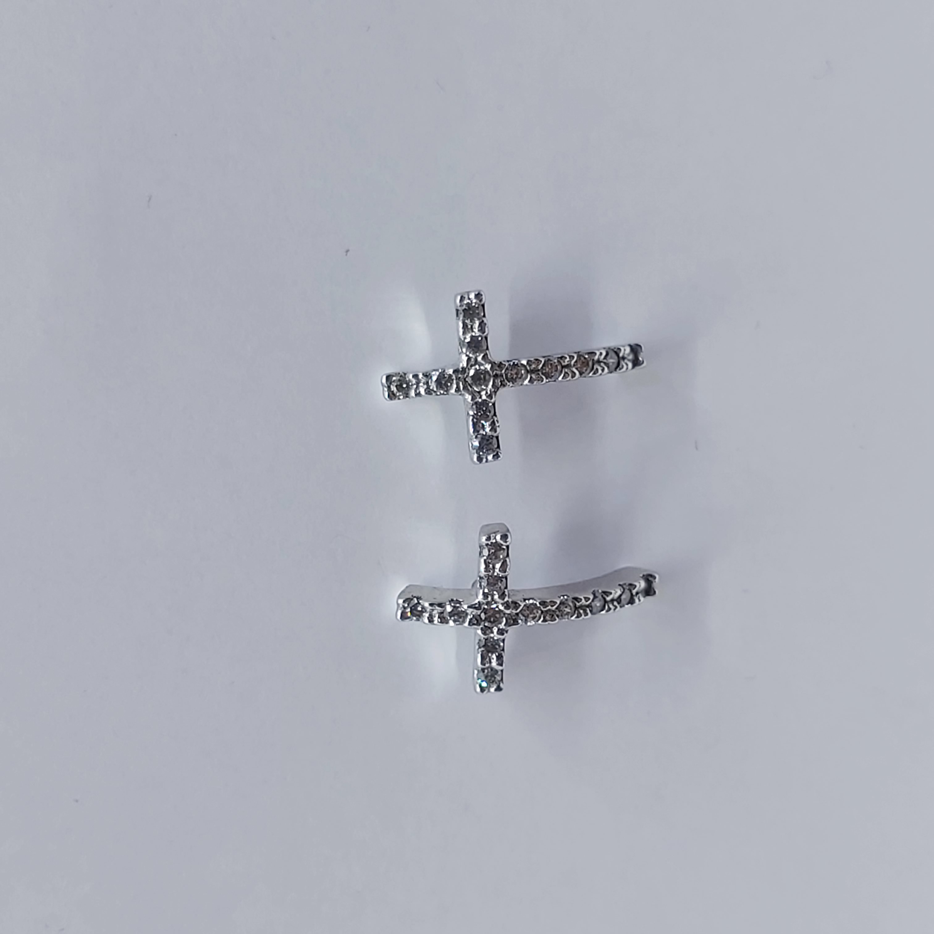 Ohrstecker 585/- "Kreuz" mit weißen Steinen, 1,50 g