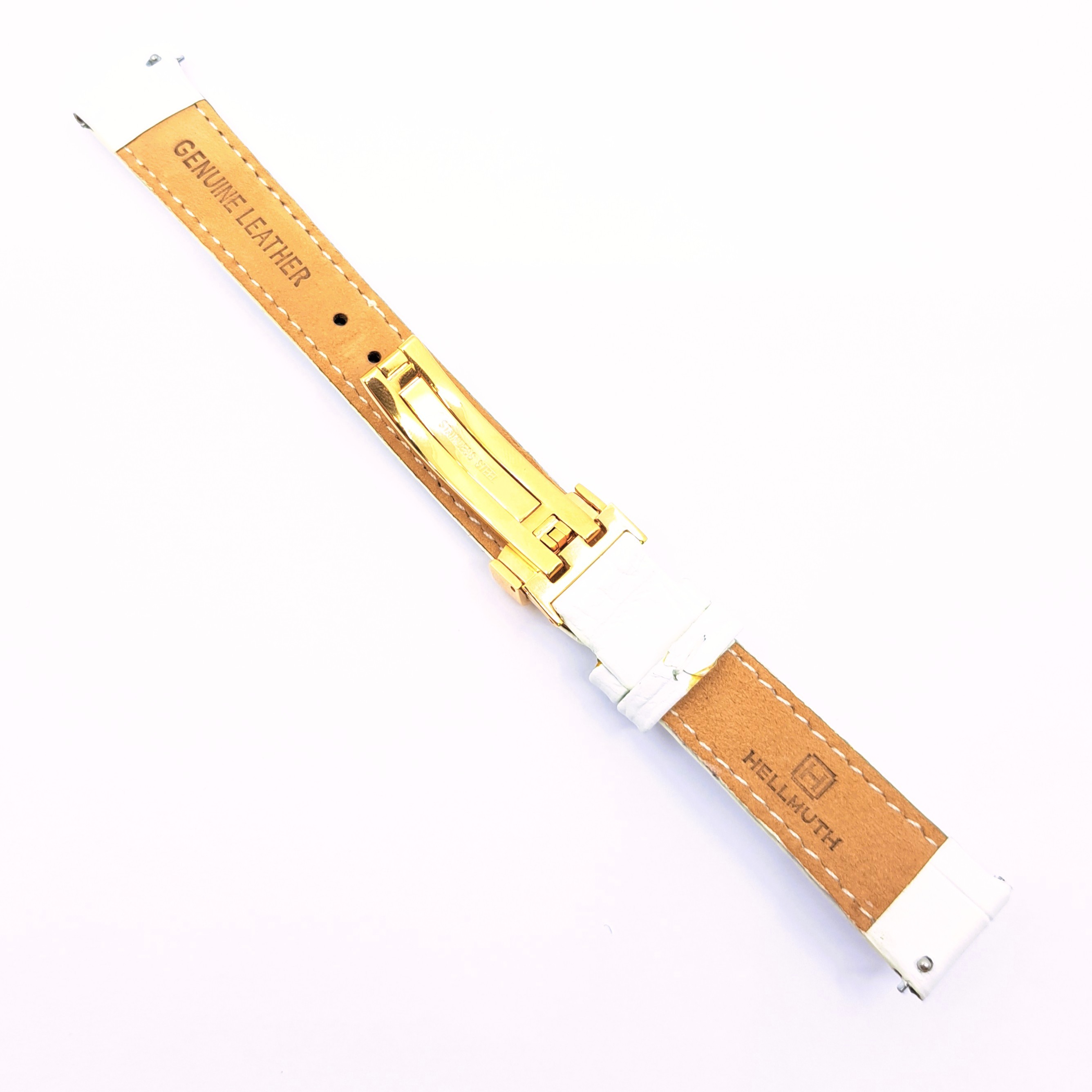 Weißes Lederband mit Alligatorstruktur, Anstoß 17 mm, Faltschließe Rosé