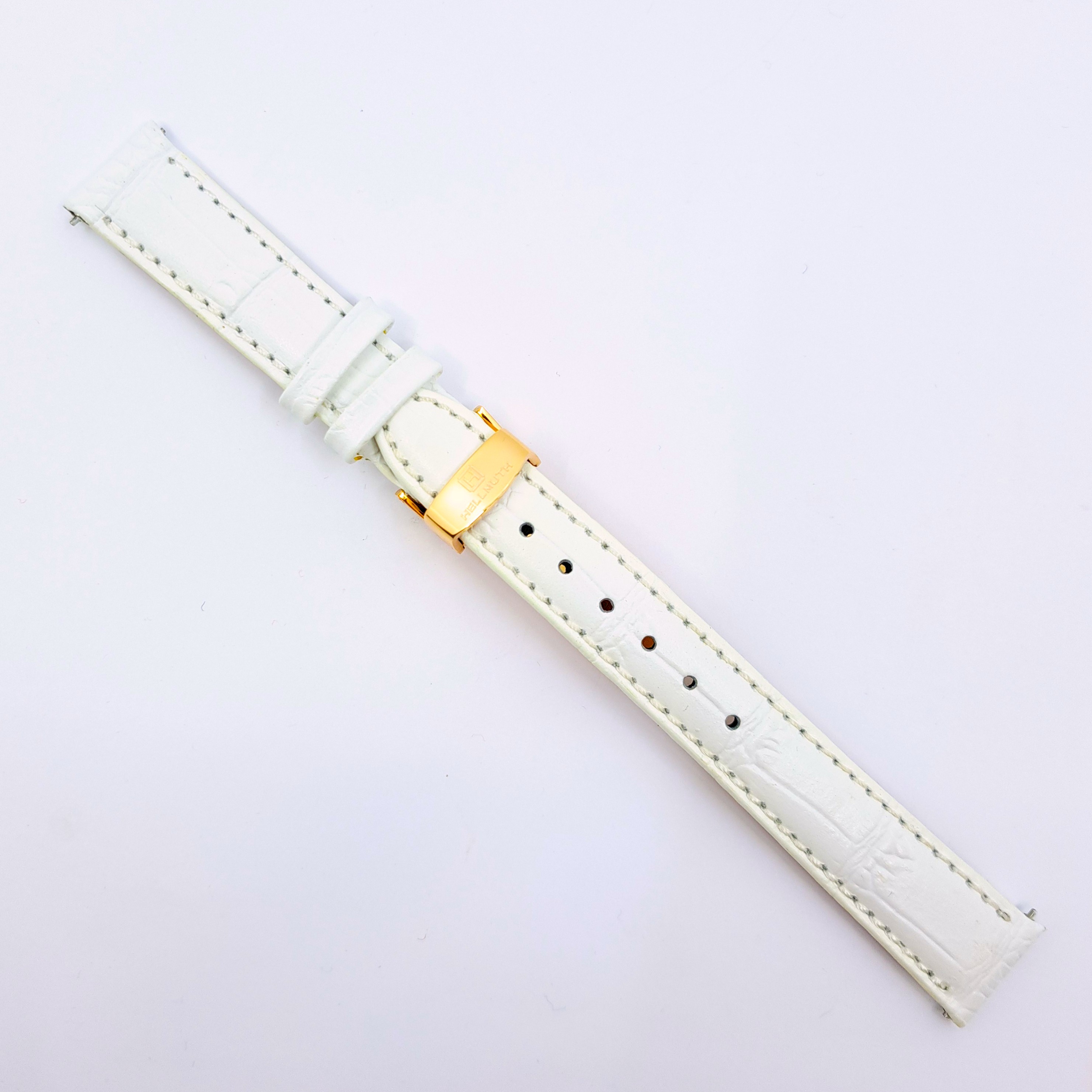 Weißes Lederband mit Alligatorstruktur, Anstoß 17 mm, Faltschließe Rosé