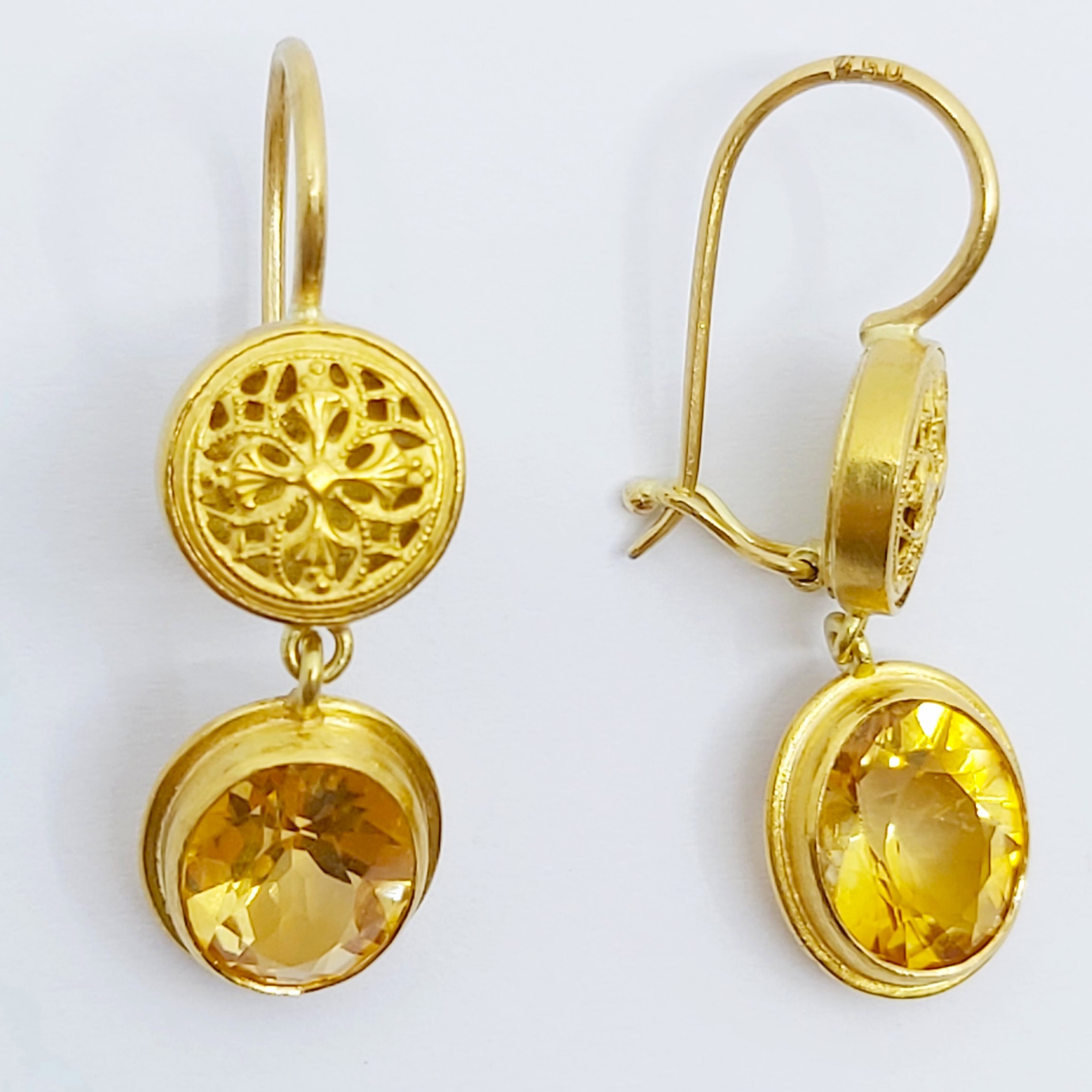 Ohrhänger 750/- mit Citrin, Länge: 3,2 cm, 6,85g