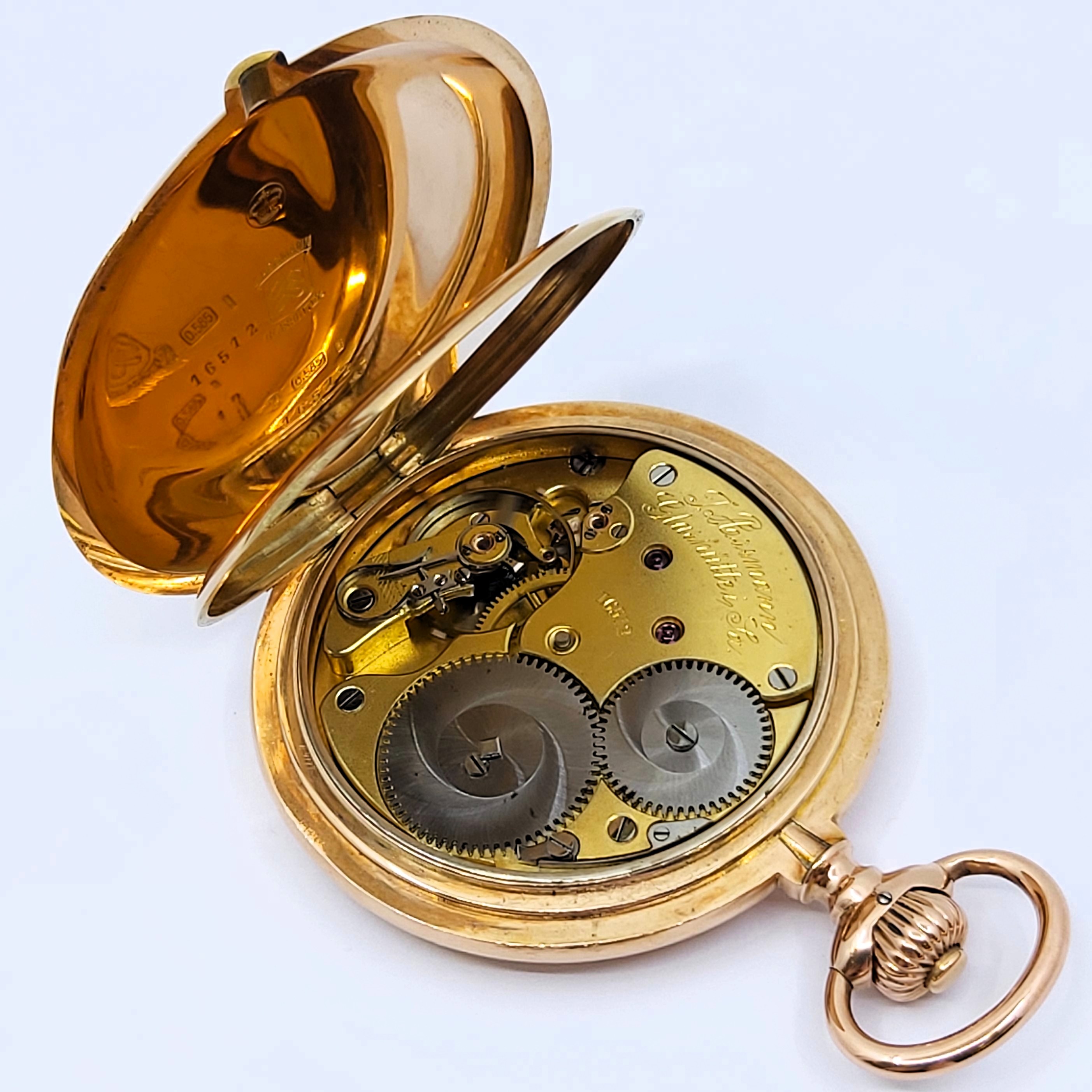 Savonette-Taschenuhr 585/- Roségold J. Assmann Glashütte, Fullset