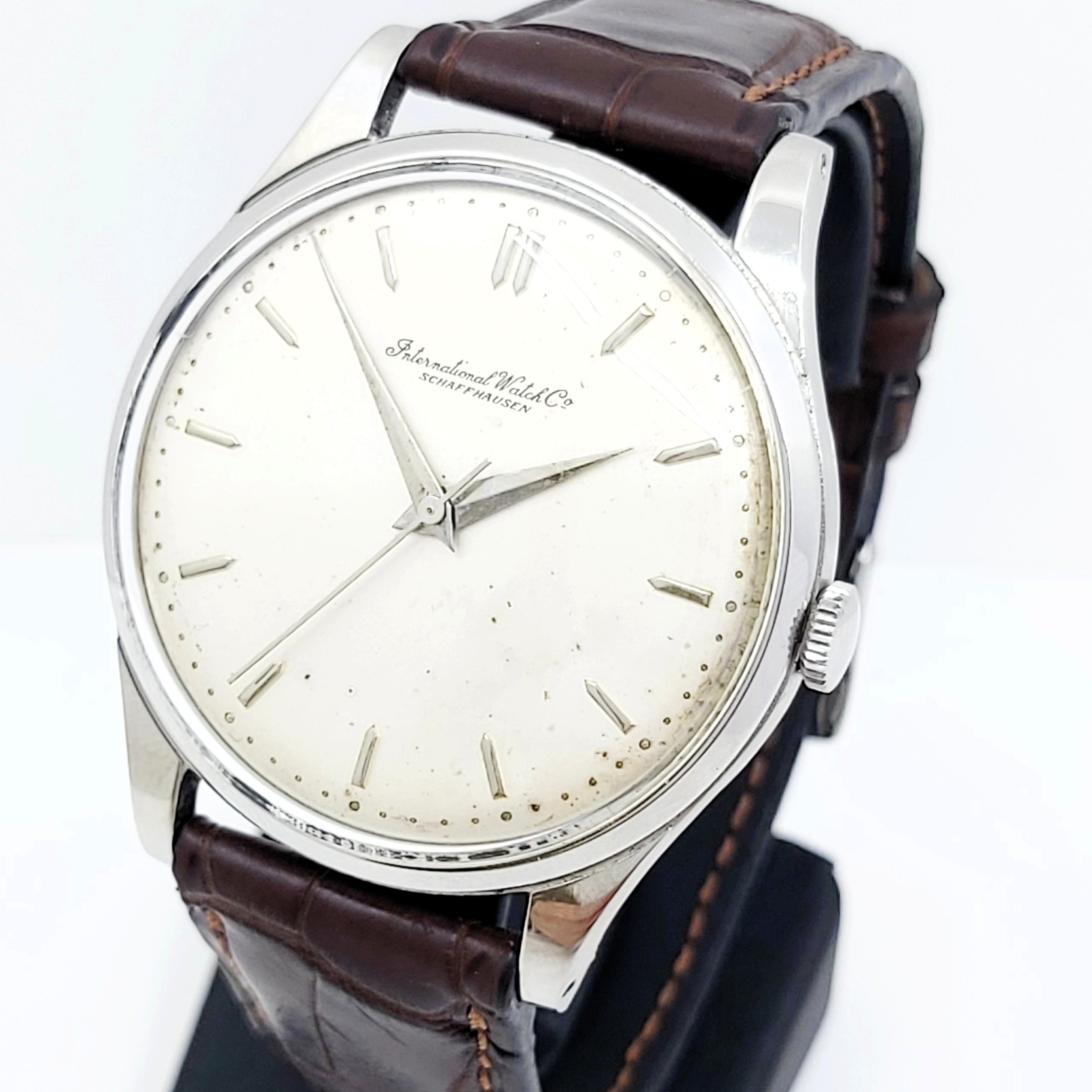 Herrenuhr Stahl IWC, Handaufzug, Lederband neu