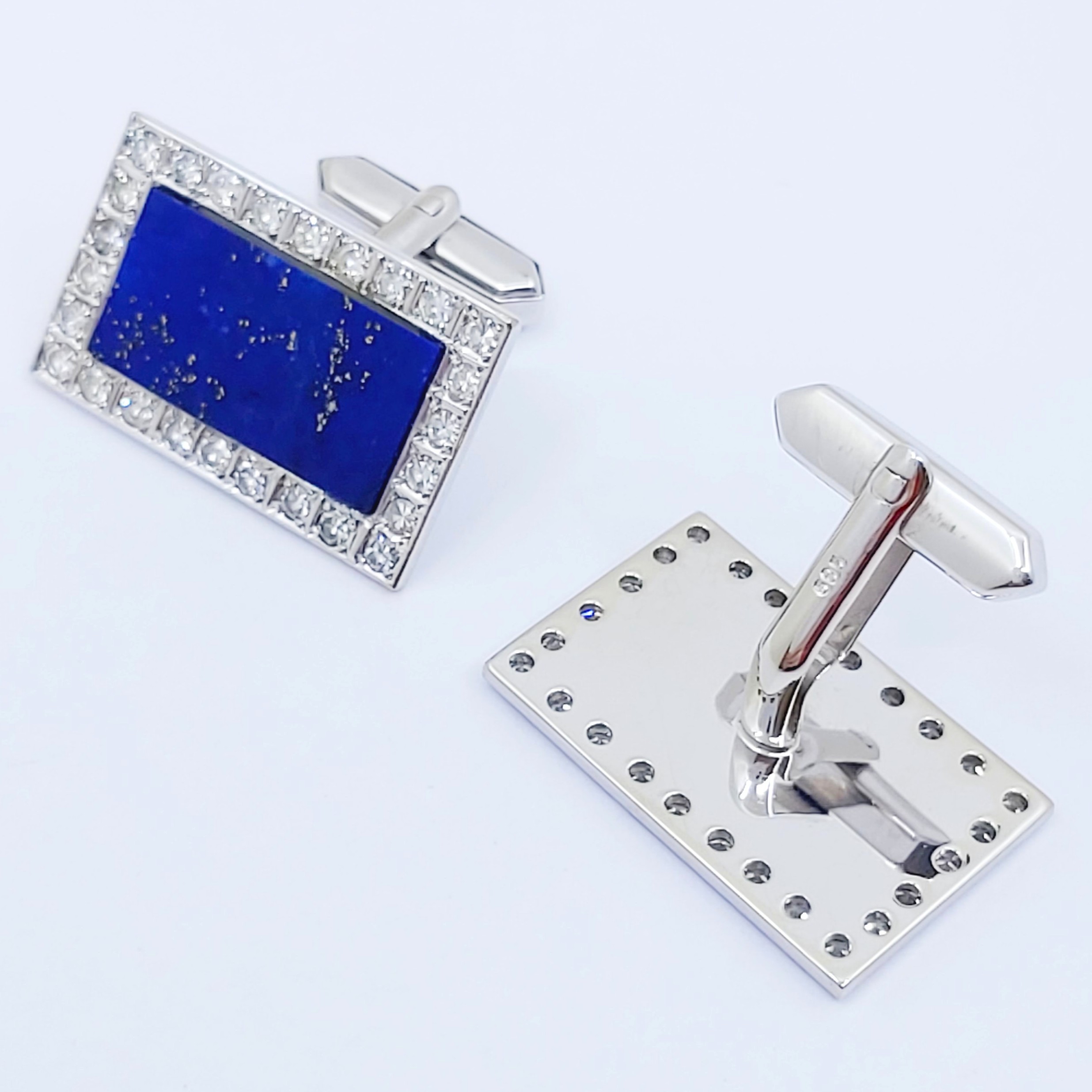 Manschettenknöpfe 585/- mit Lapislazuli und Diamanten, 16,18g