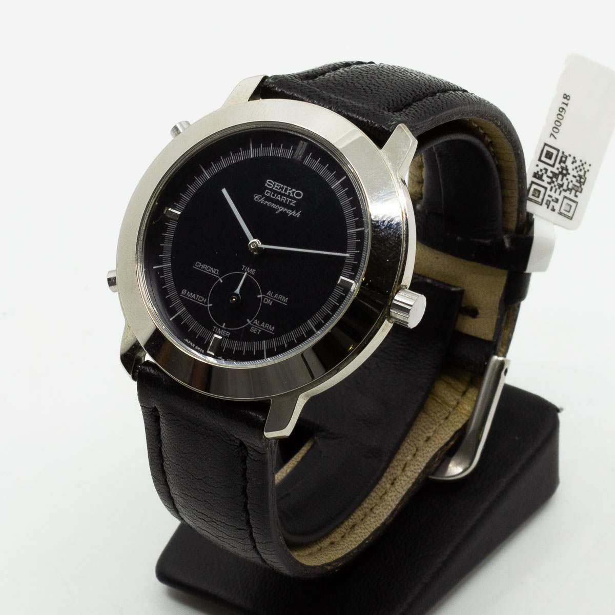 1 Armbanduhr Stahl SEIKO, Vintage-Chronograph, 8M25-7030, Lederband