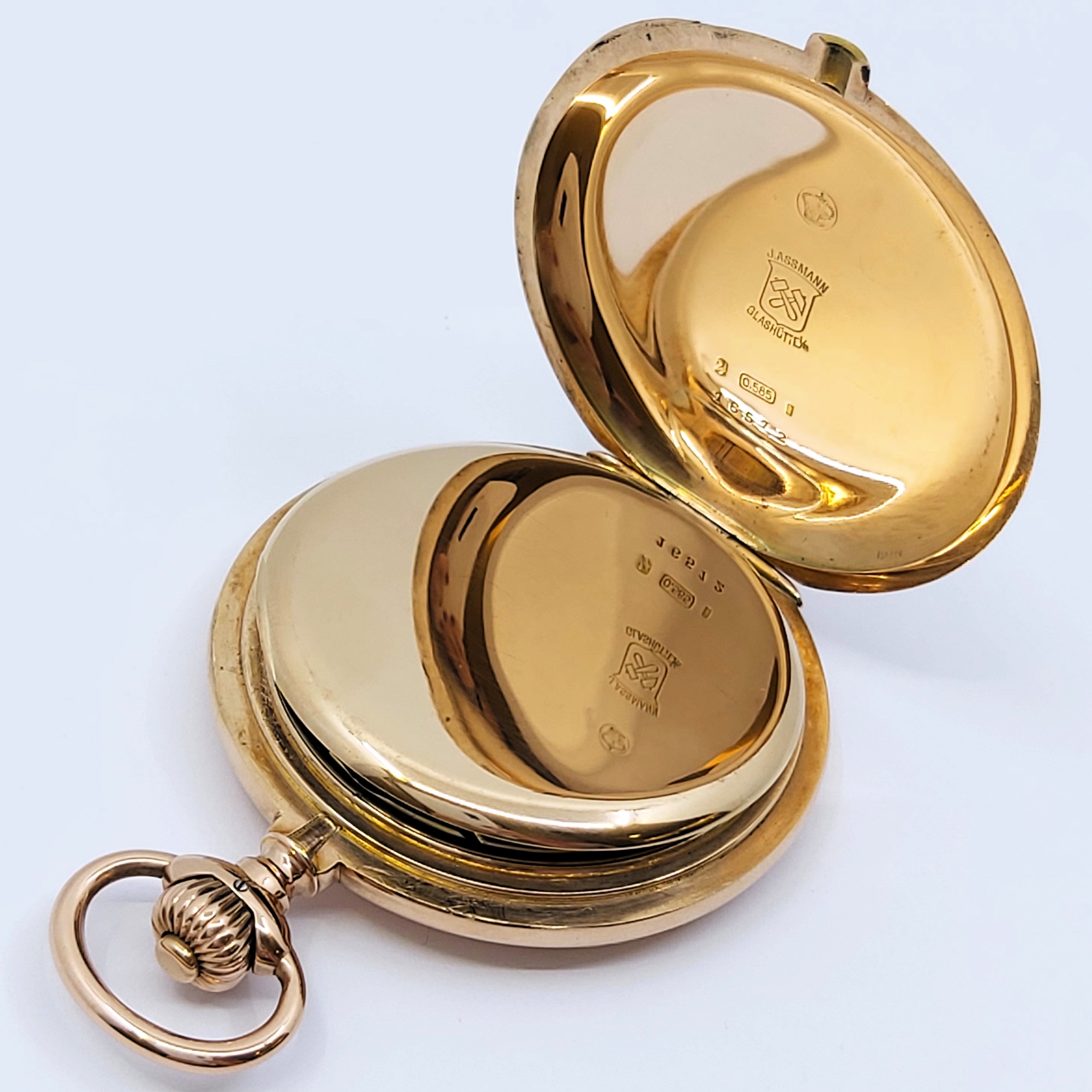 Savonette-Taschenuhr 585/- Roségold J. Assmann Glashütte, Fullset