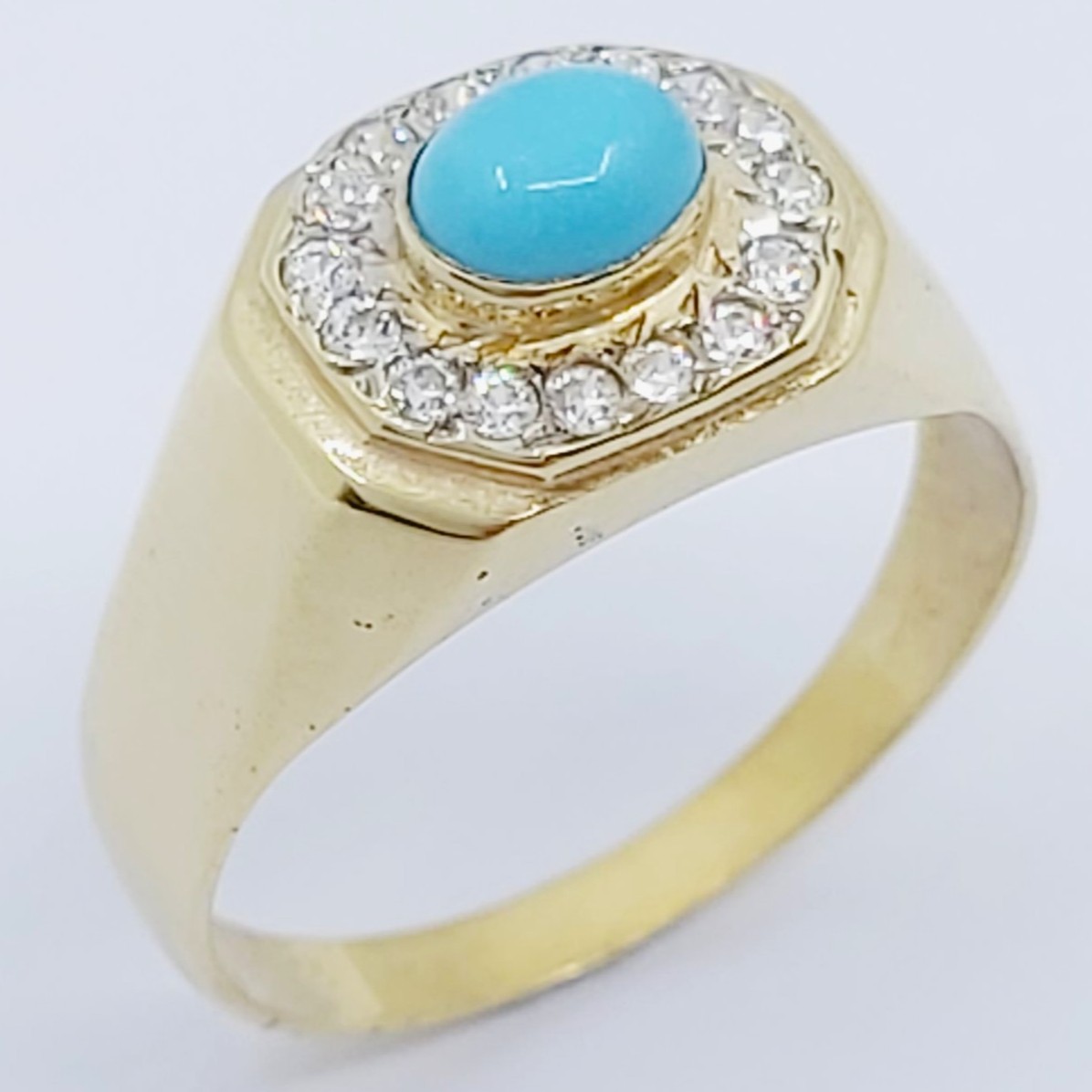 Ring 585/- mit einem Türkis und weißen Steinen, Größe: 54, 2,73g