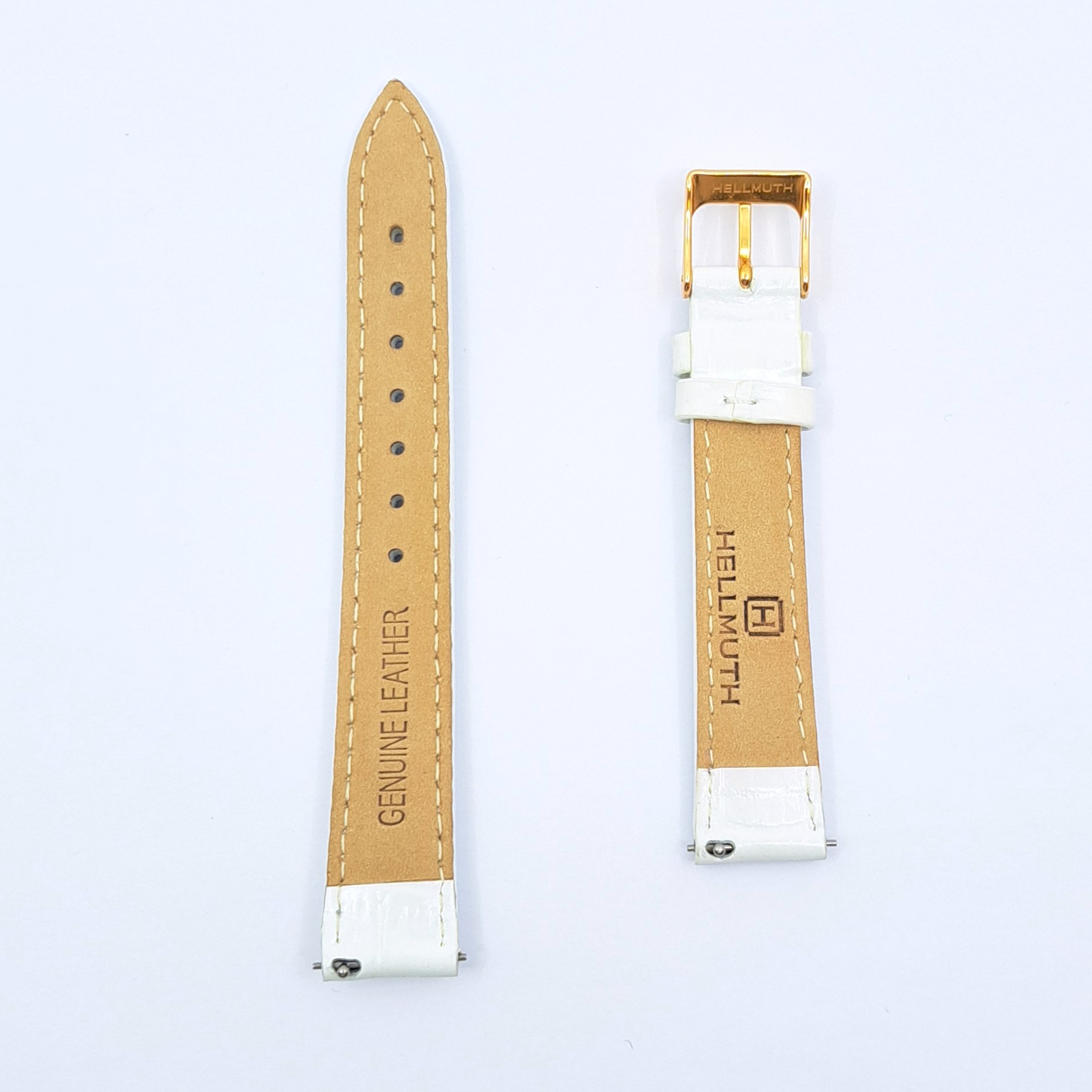 Weißes Lederband mit Alligatorstruktur, Anstoß 16 mm, Dornschließe Rosé