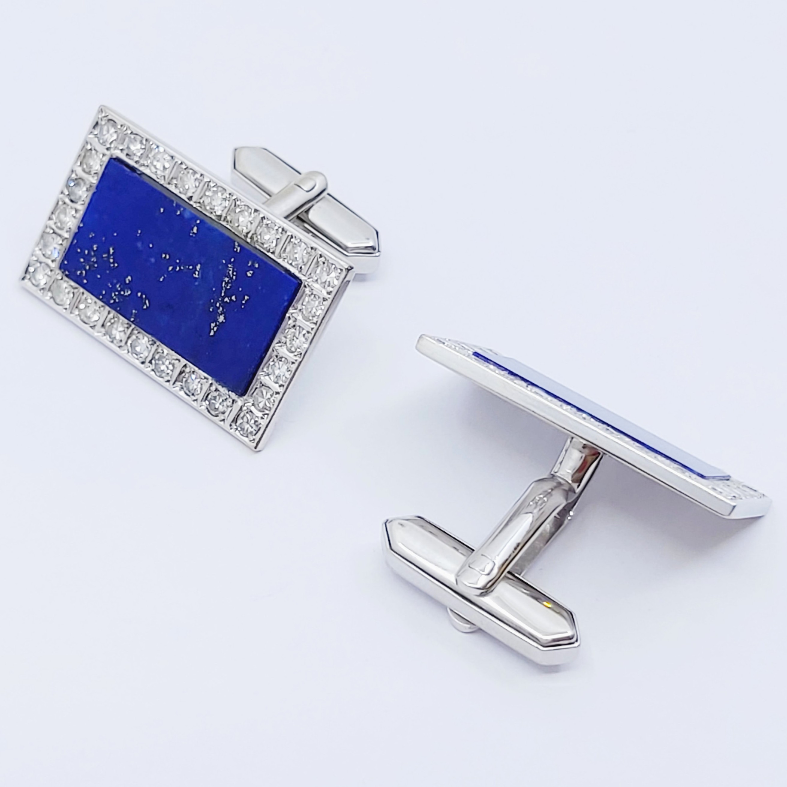 Manschettenknöpfe 585/- mit Lapislazuli und Diamanten, 16,18g