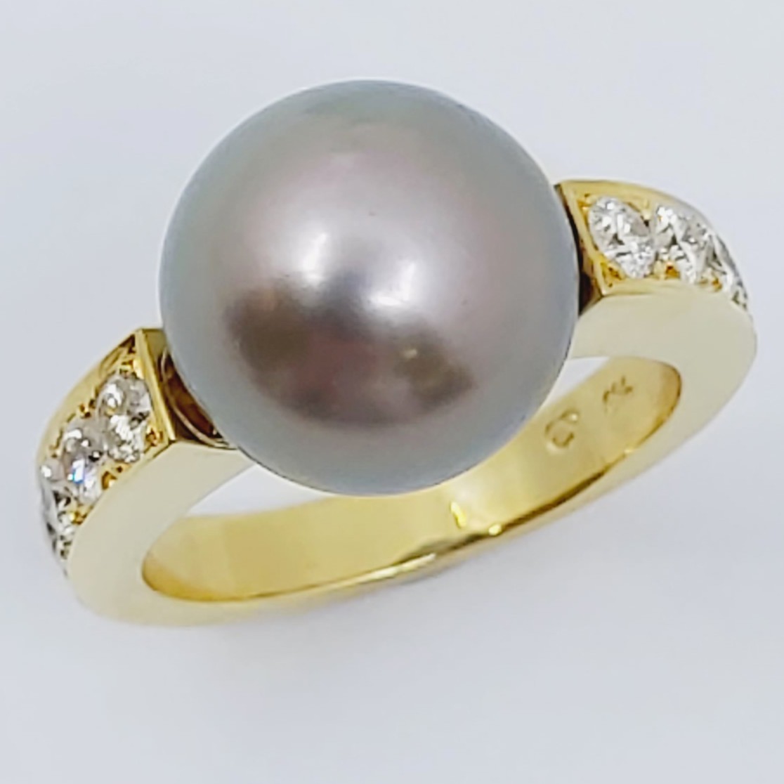 Ring 750/-, Größe: 57 mit Tahitiperle und Brillanten, 9,890g